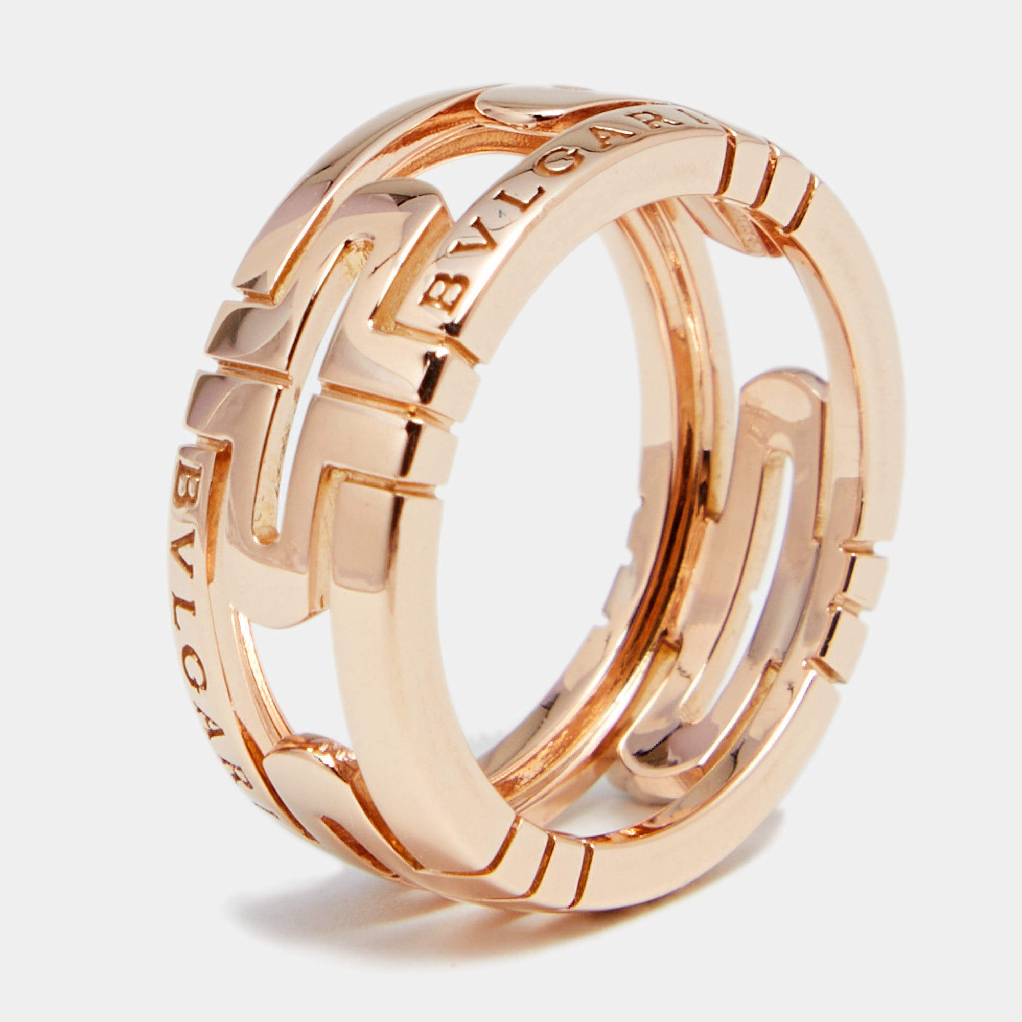 Pre Owned Bvlgari Parentesi 18K Rose Gold Band Ring Size 52