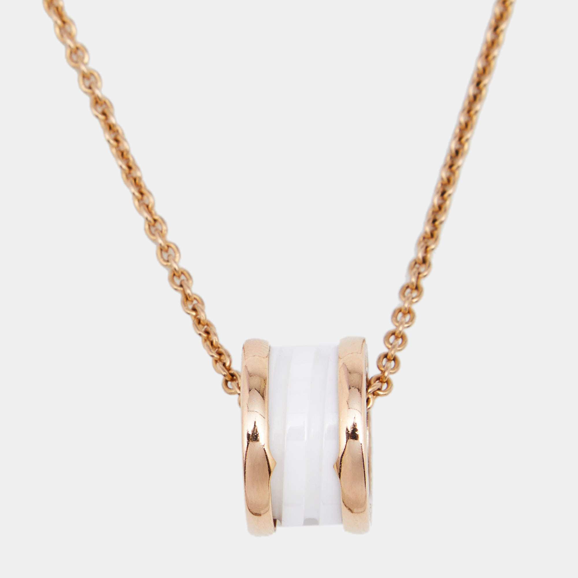 Pre Owned Bvlgari B.Zero1 White Ceramic 18k Rose Gold Pendant Necklace