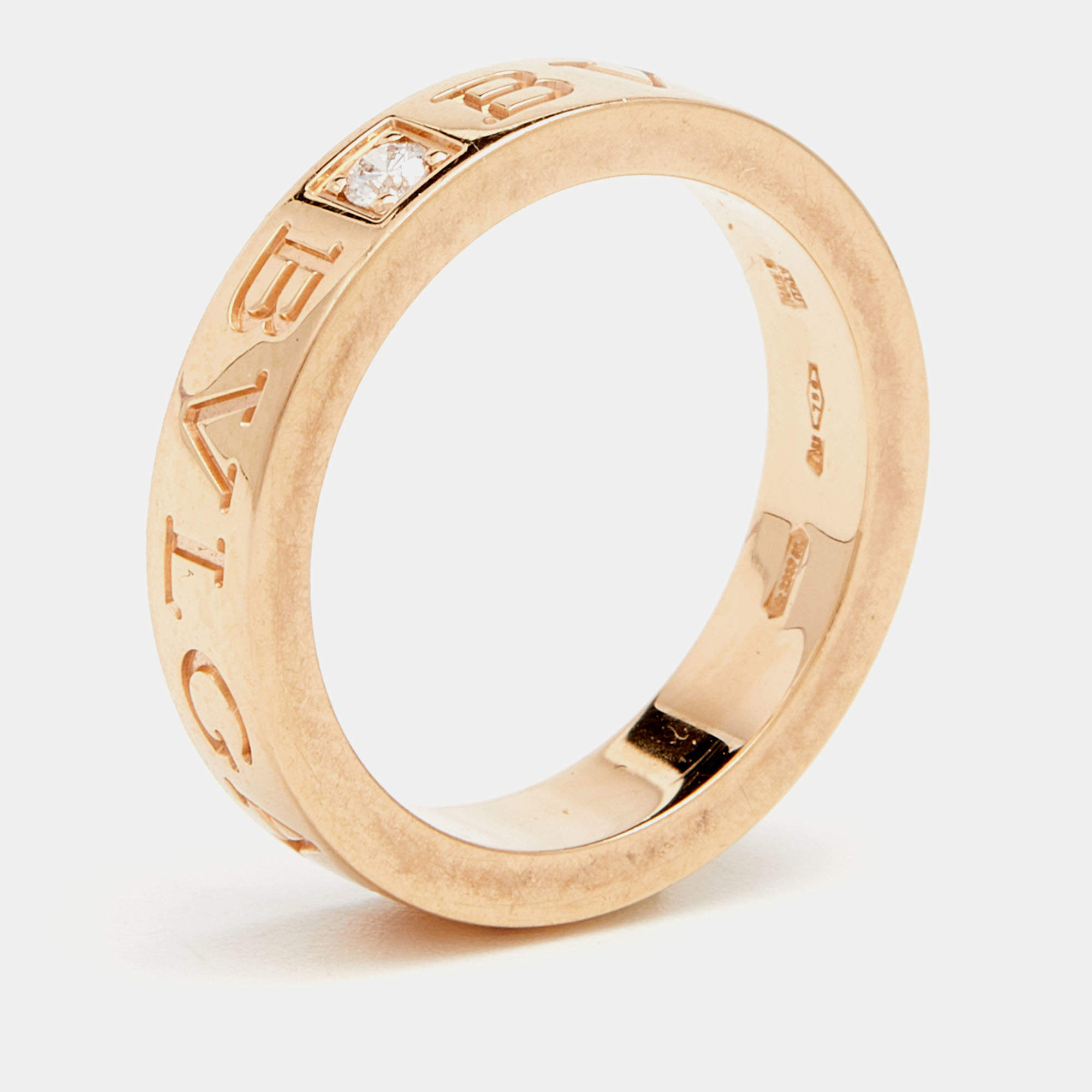 Pre Owned Bvlgari Bvlgari Diamond 18k Rose Gold Band Ring Size 51