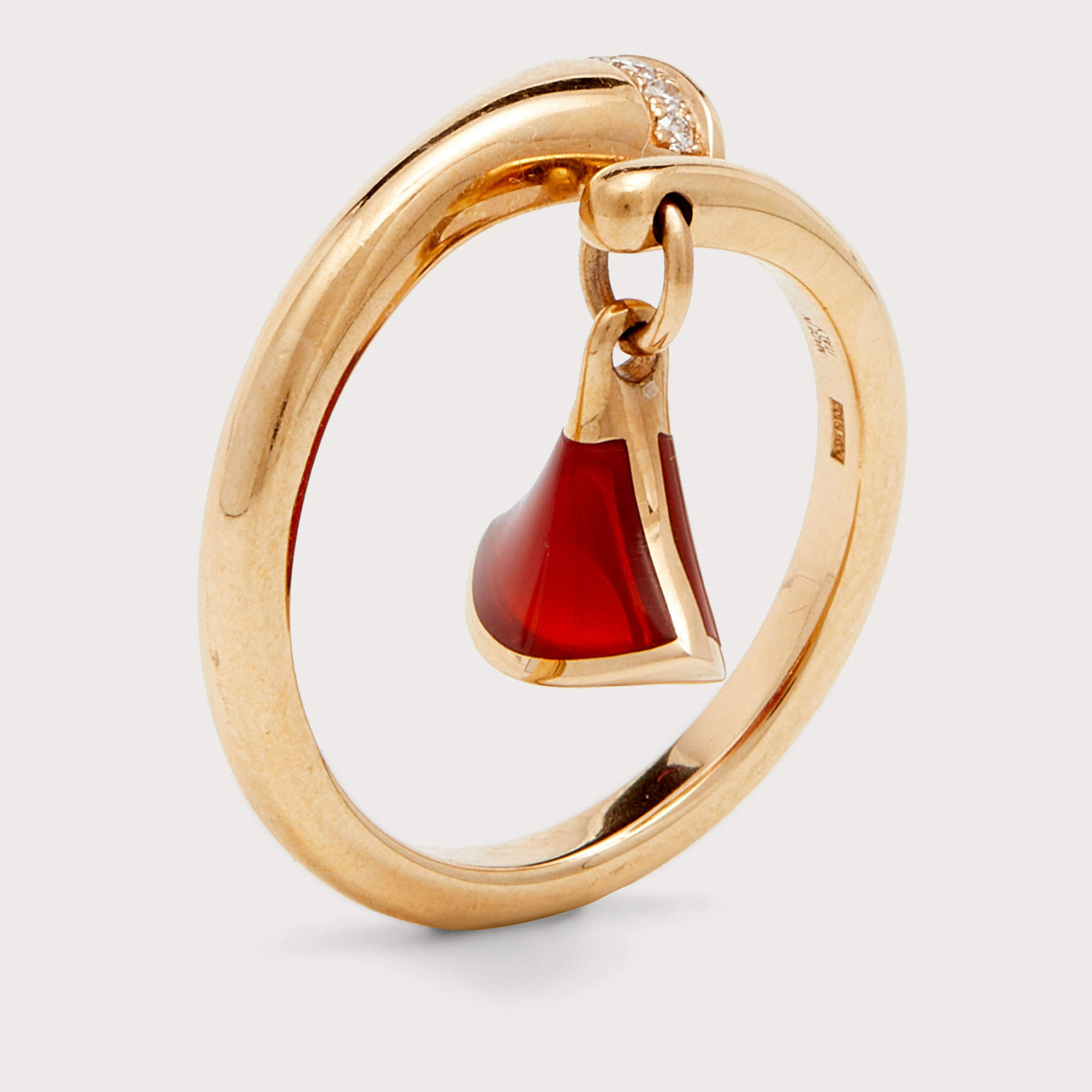 Pre Owned Bvlgari Divas' Dream Carnelian Diamonds 18k Rose Gold Charm Ring Size 51