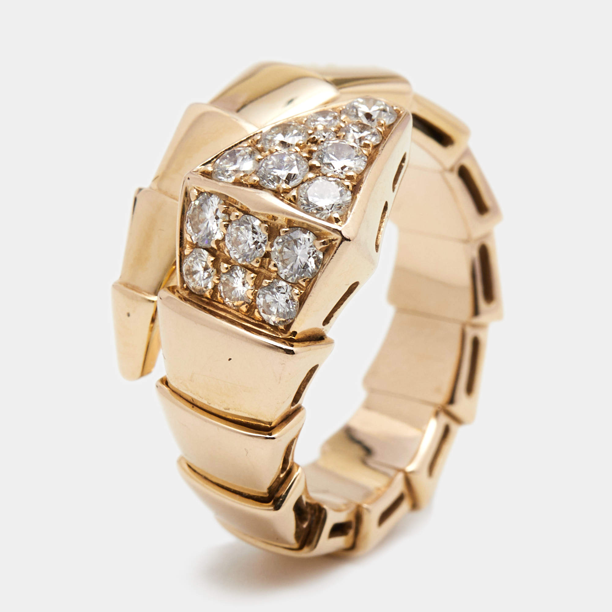 Pre Owned Bvlgari Serpenti Viper Diamond 18K Rose Gold One-Coil Ring Size S