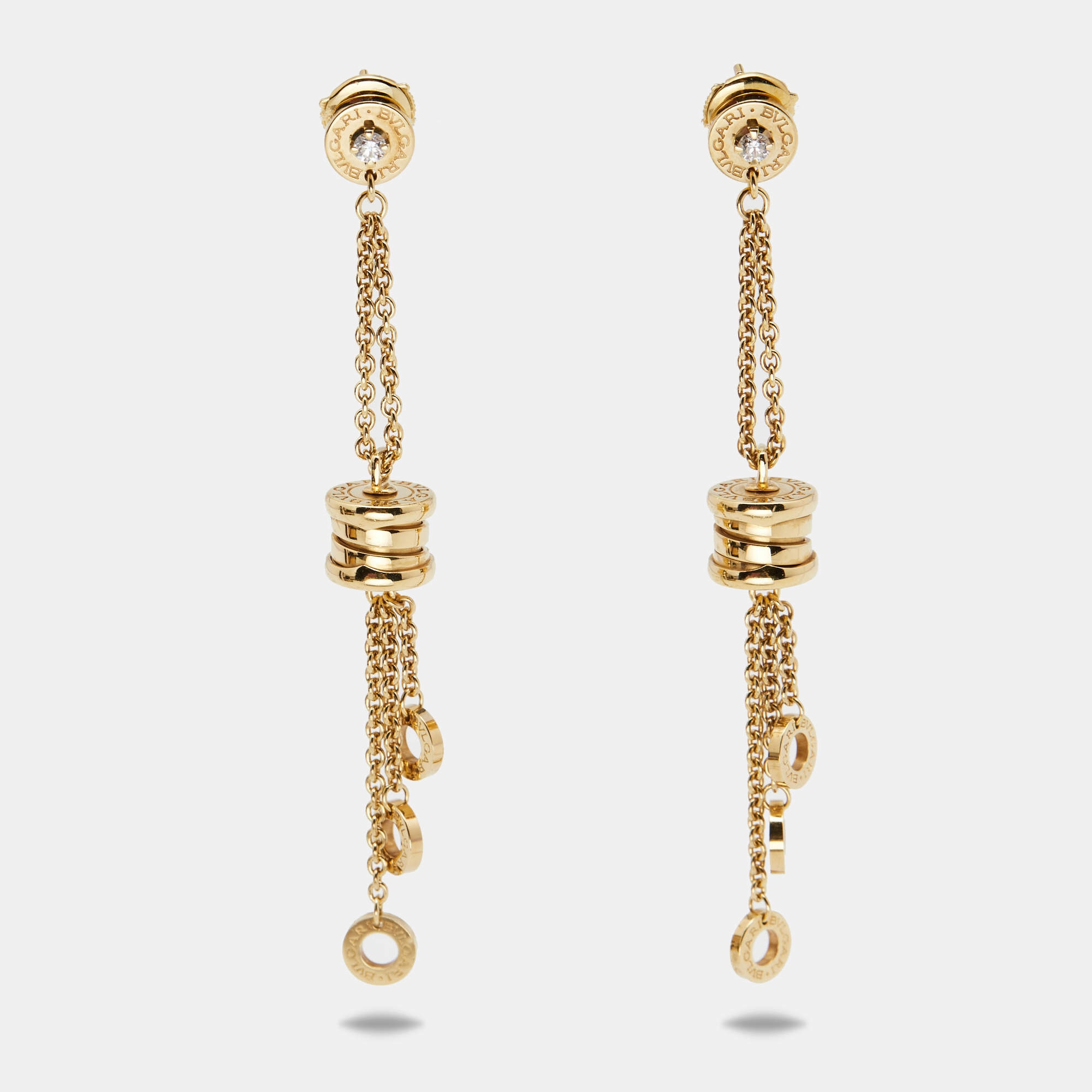 Pre Owned Bvlgari B.Zero1 Diamond 18k Yellow Gold Dangle Earrings