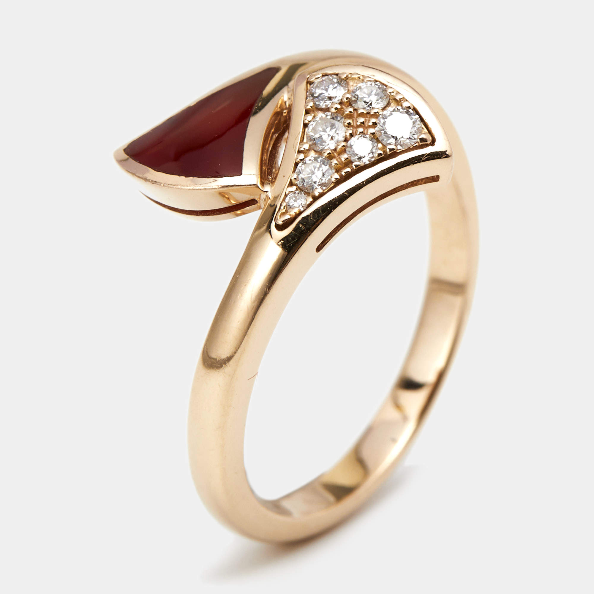 Pre Owned Bvlgari Divas' Dream Carnelian Diamond 18k Rose Gold Ring Size 51