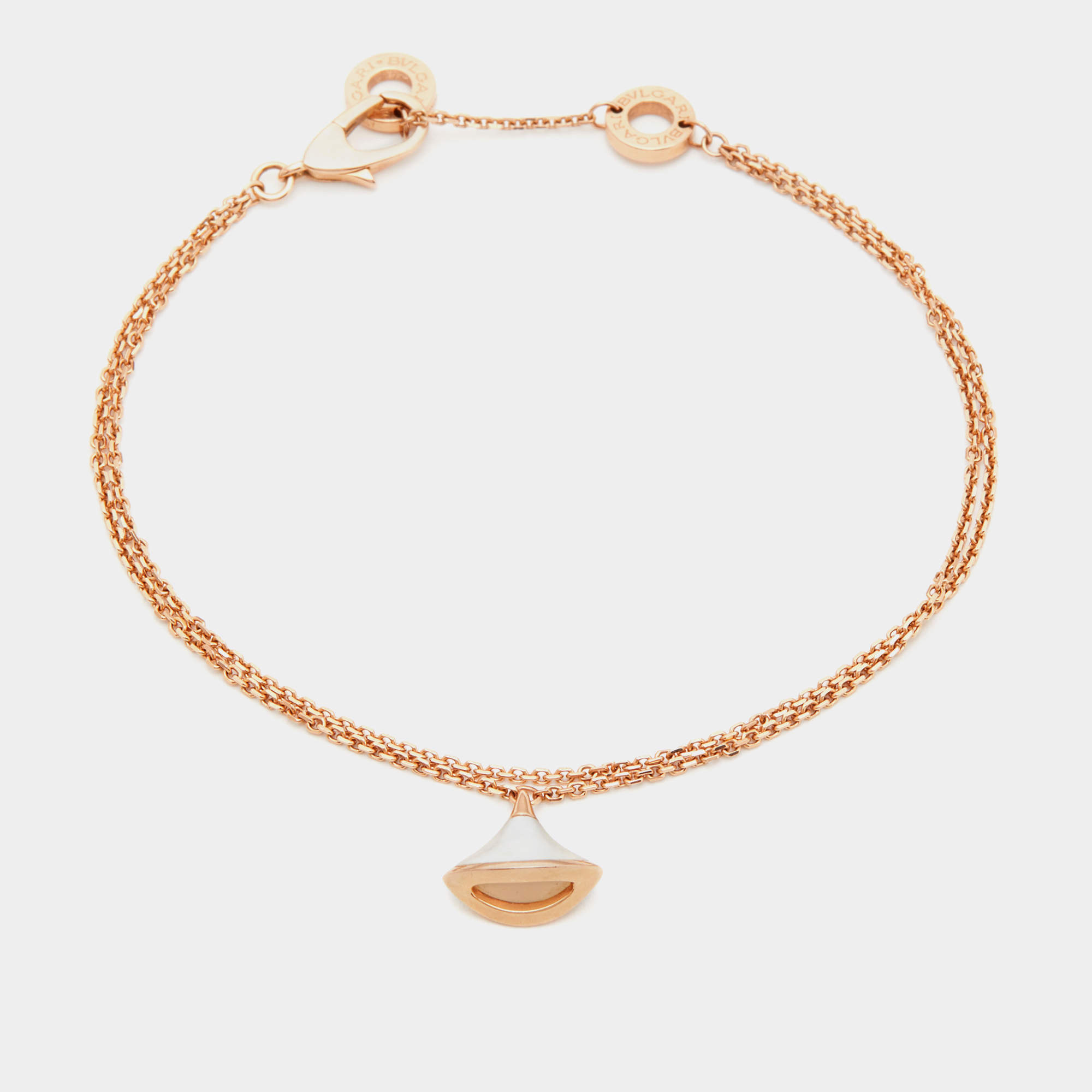 Pre Owned Bvlgari Divas' Dream Mother of Pearl 18k Rose Gold Charm Bracelet SM