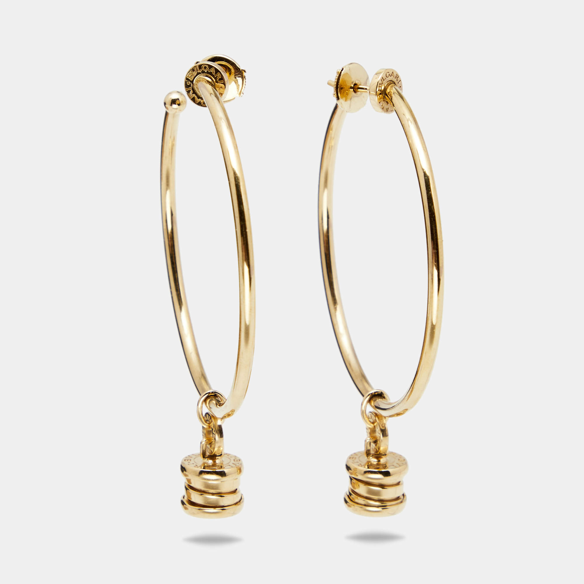 Pre Owned Bvlgari B.Zero1 18K Yellow Gold Hoop Charm Earrings