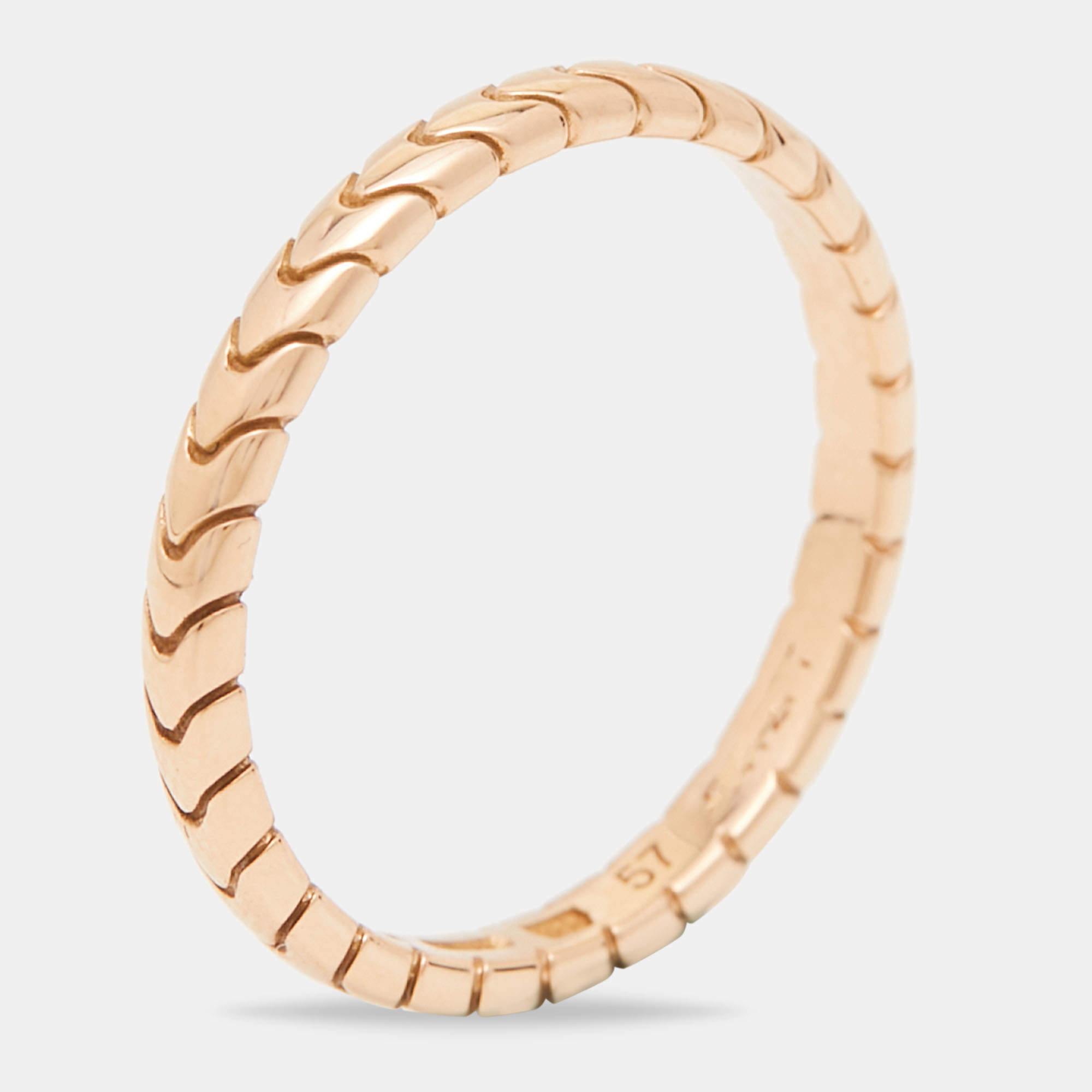 Pre Owned Bvlgari Serpenti Spiga 18K Rose Gold Band Ring Size 57