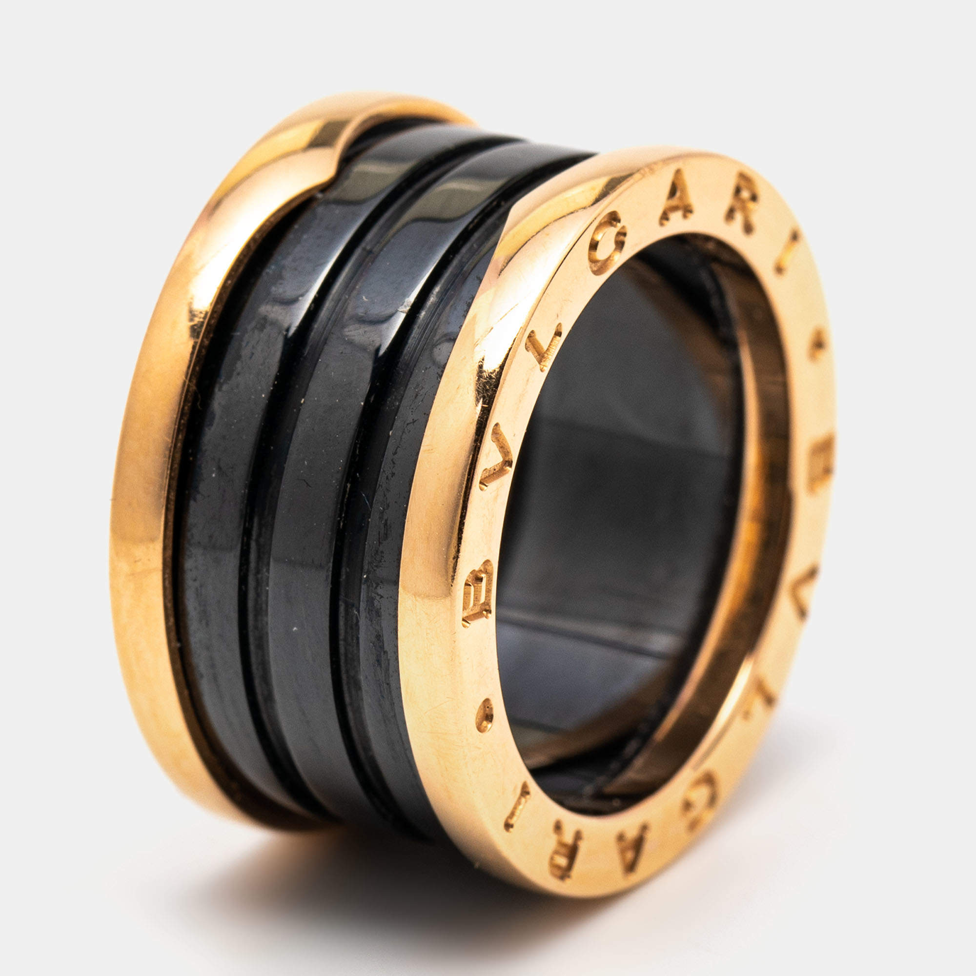 Bvlgari B.Zero1 Black Ceramic 18k Rose Gold 4 Band Ring Size 54