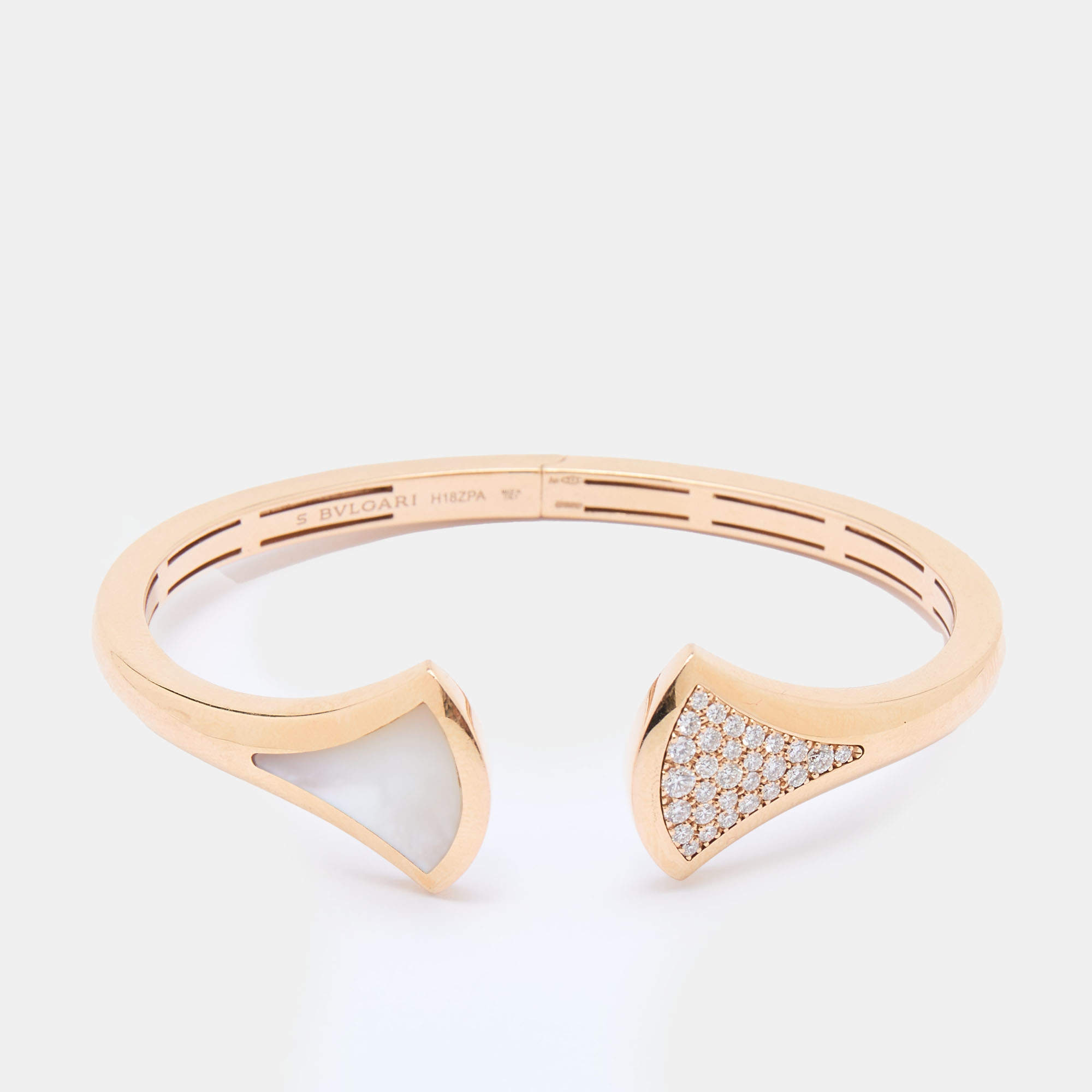 Bvlgari Divas' Dream Mother of Pearl Diamond 18k Rose Gold Open Cuff Bracelet S