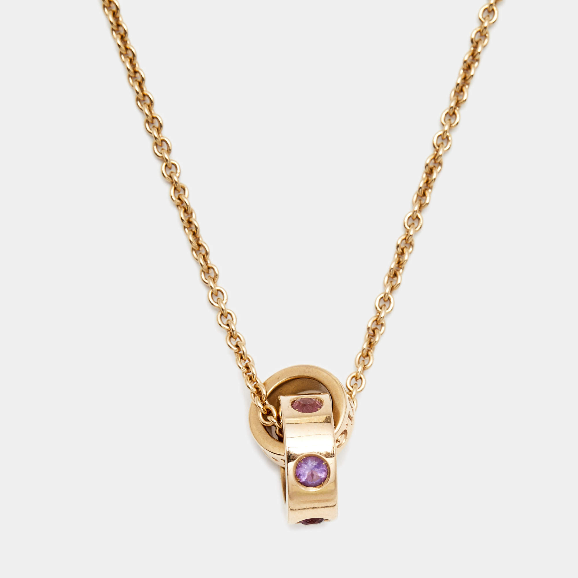 Pre Owned Bvlgari Roman Sorbets Amethyst Pink Tourmaline 18K Rose Gold Pendant Necklace