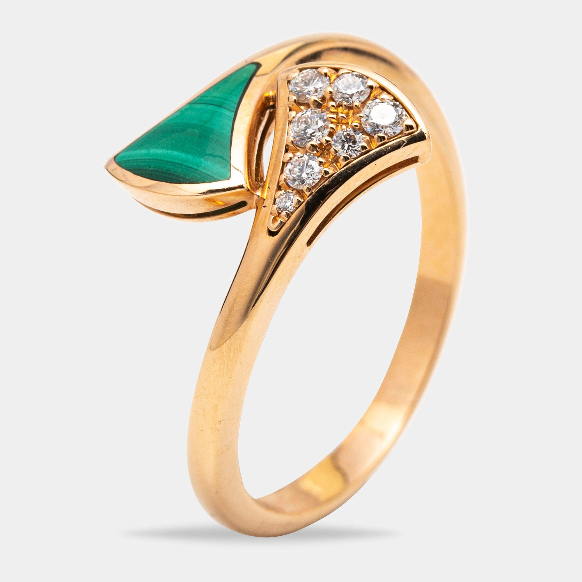 Pre Owned Bvlgari Divas' Dream Malachite Diamond 18k Rose Gold Ring Size 54