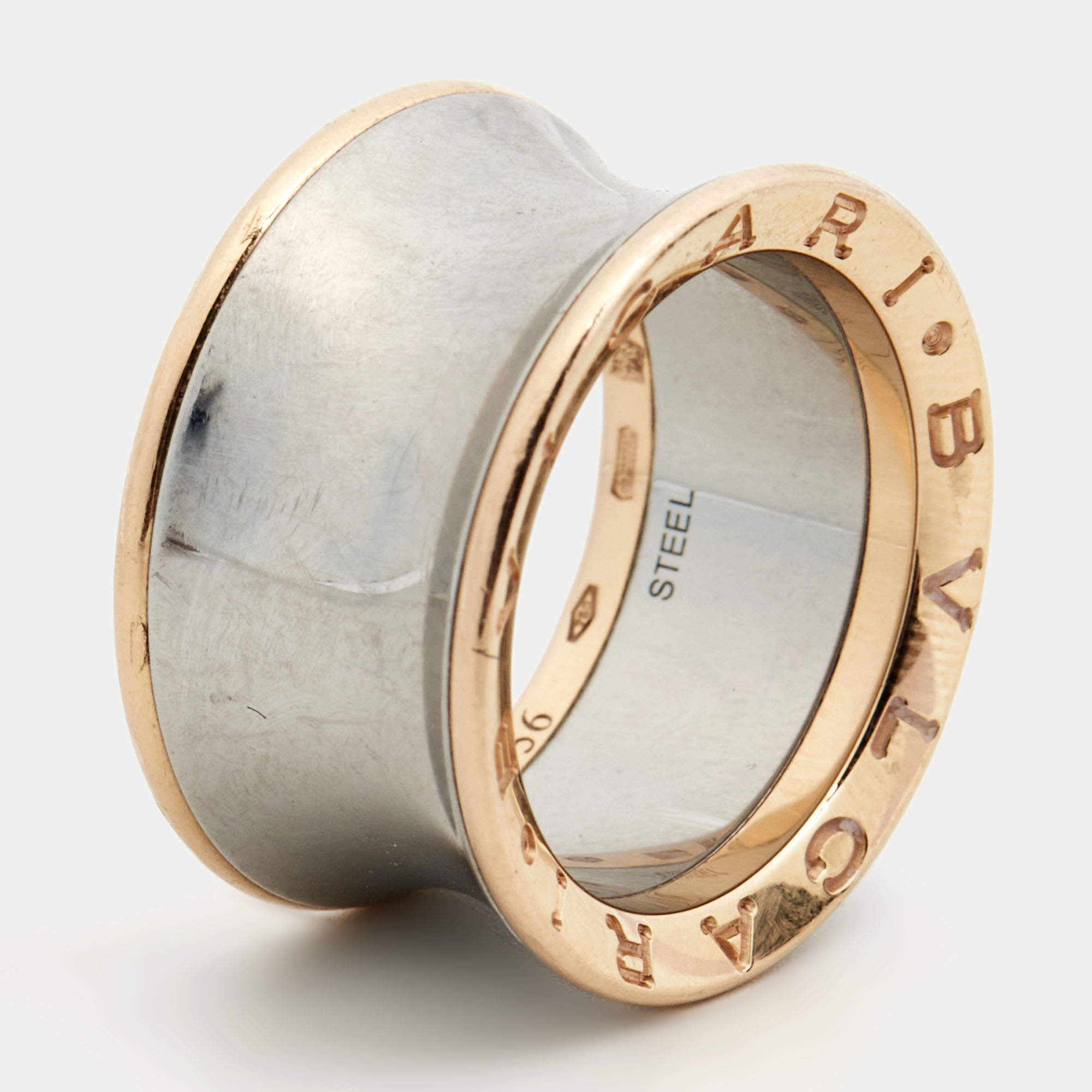 Pre Owned Bvlgari B.Zero1 Anish Kapoor 18K Rose Gold & Steel Band Ring Size 56