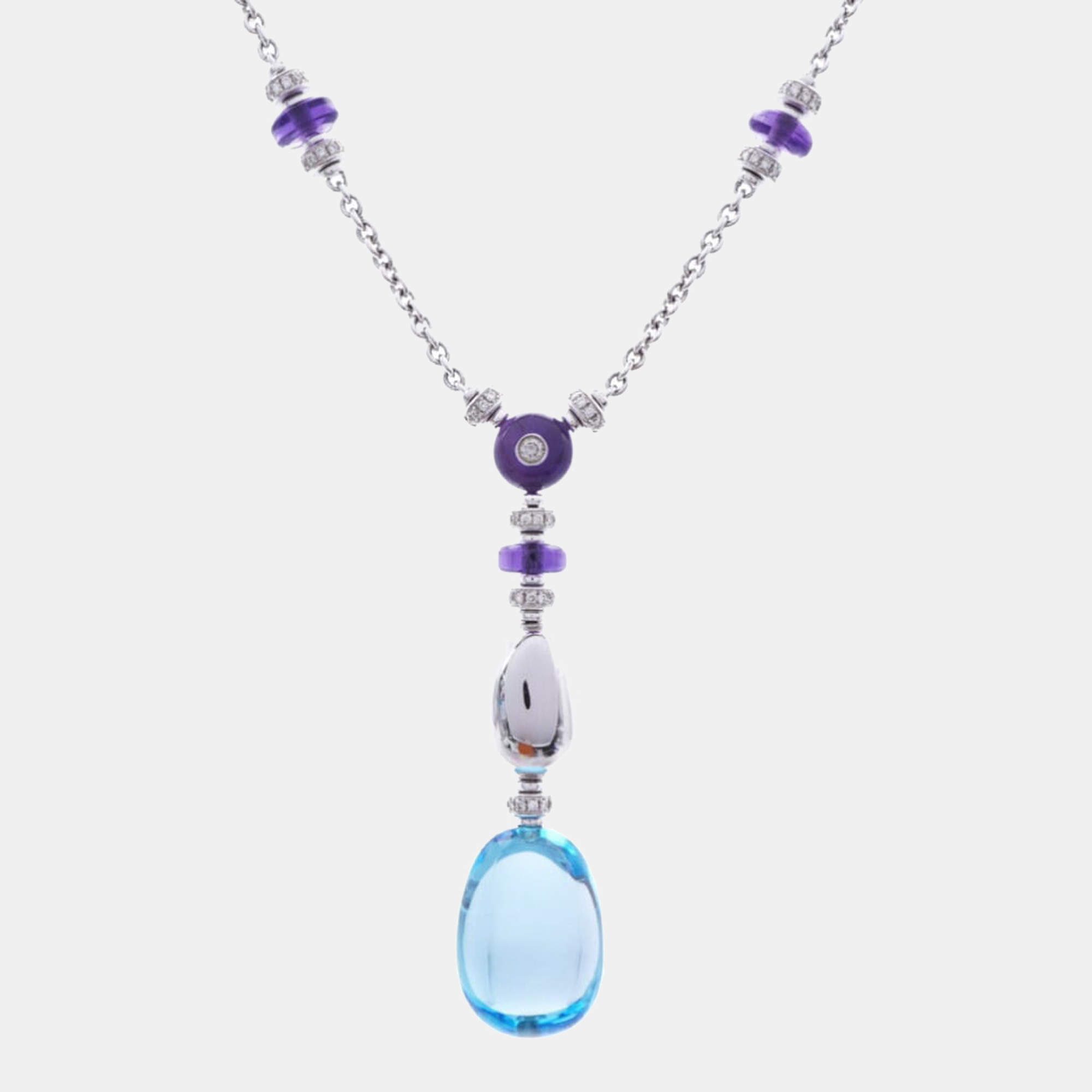 Pre Owned Bvlgari Mediterranean Eden 18K White Gold Diamond Topaz Amethyst Necklaces