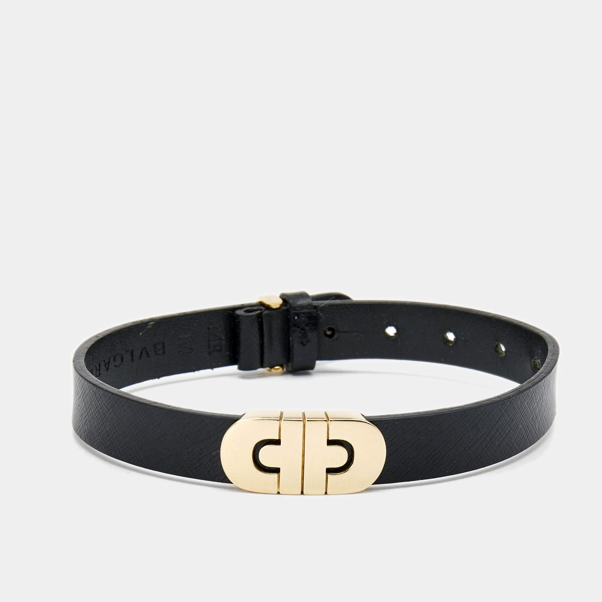 Pre Owned Bvlgari Parentesi 18k Yellow Gold Black Leather Unisex Bracelet