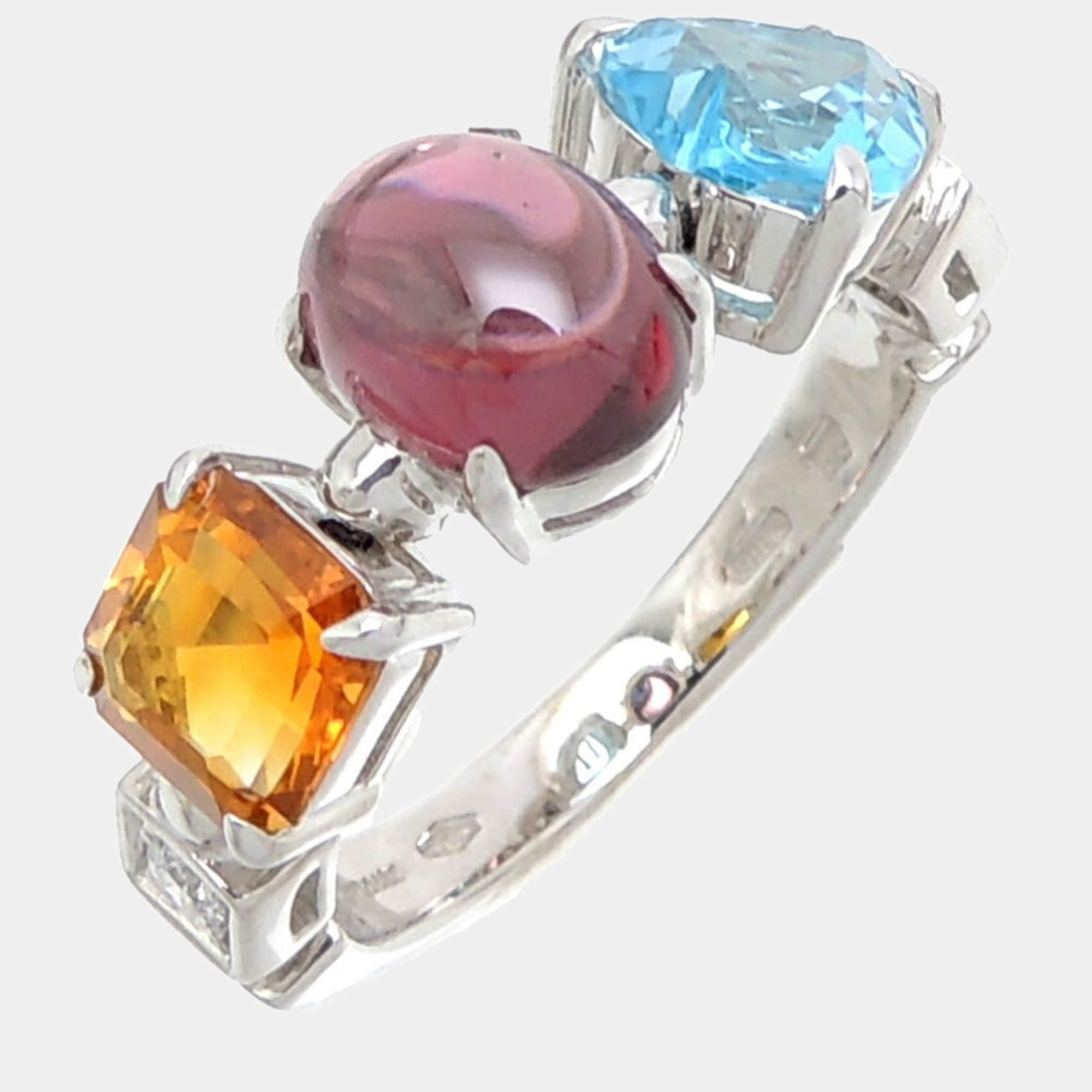 Pre Owned Bvlgari Allegra Cocktail 18K White Gold Diamond and Multi Stone Ring EU 52