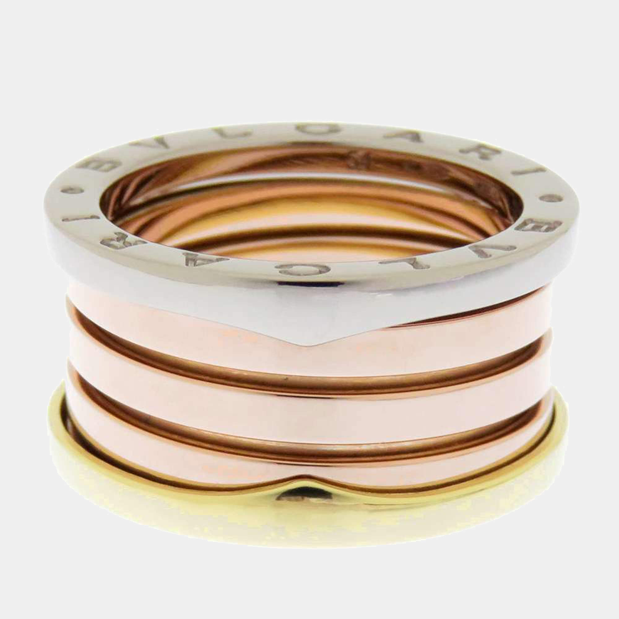 Pre Owned Bvlgari B.Zero1 18K Yellow Rose and White Gold Ring EU 54