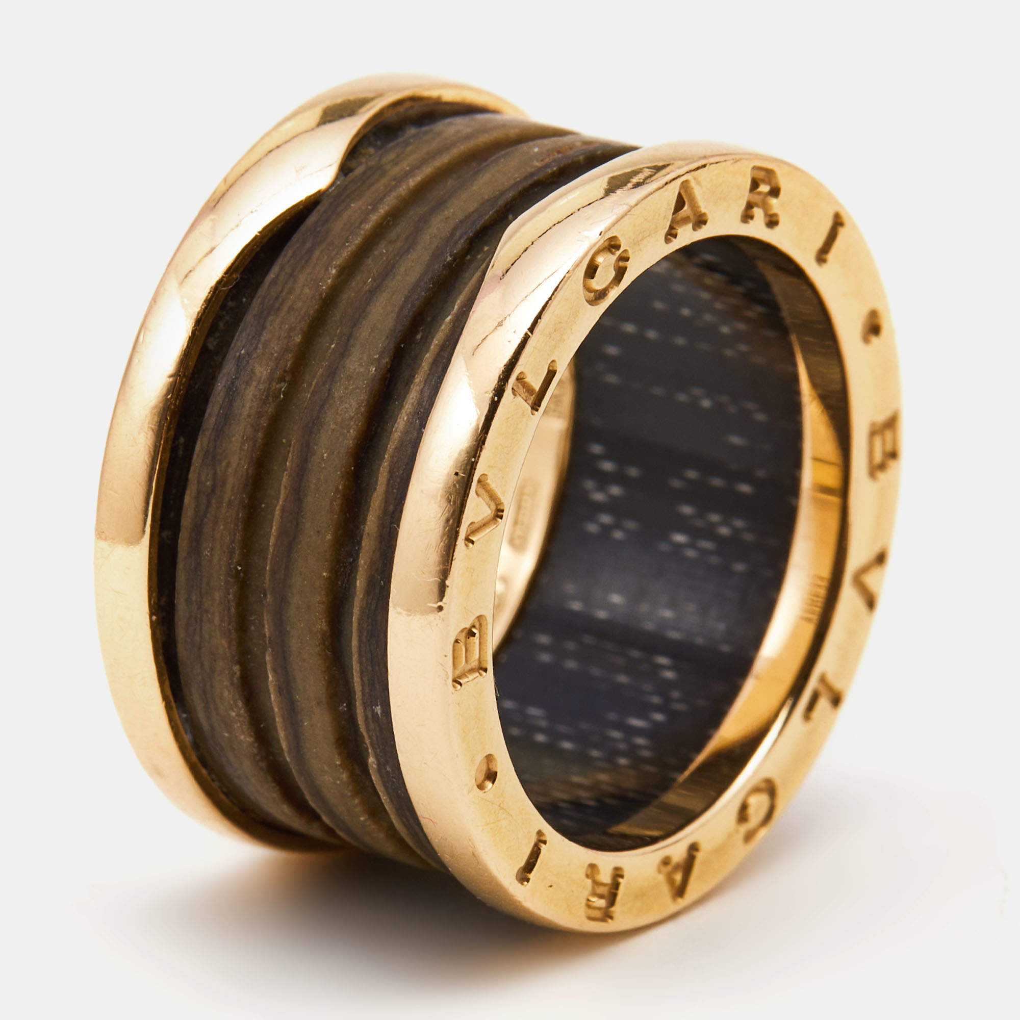 Bvlgari B.Zero1 Brown Marble 18K Rose Gold Band Ring Size 54