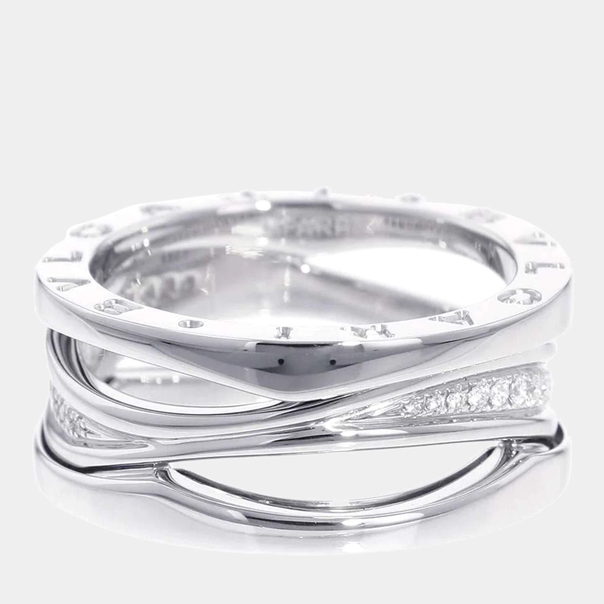 Pre Owned Bvlgari B.Zero1 Legend 18K White Gold Diamond Ring EU 56