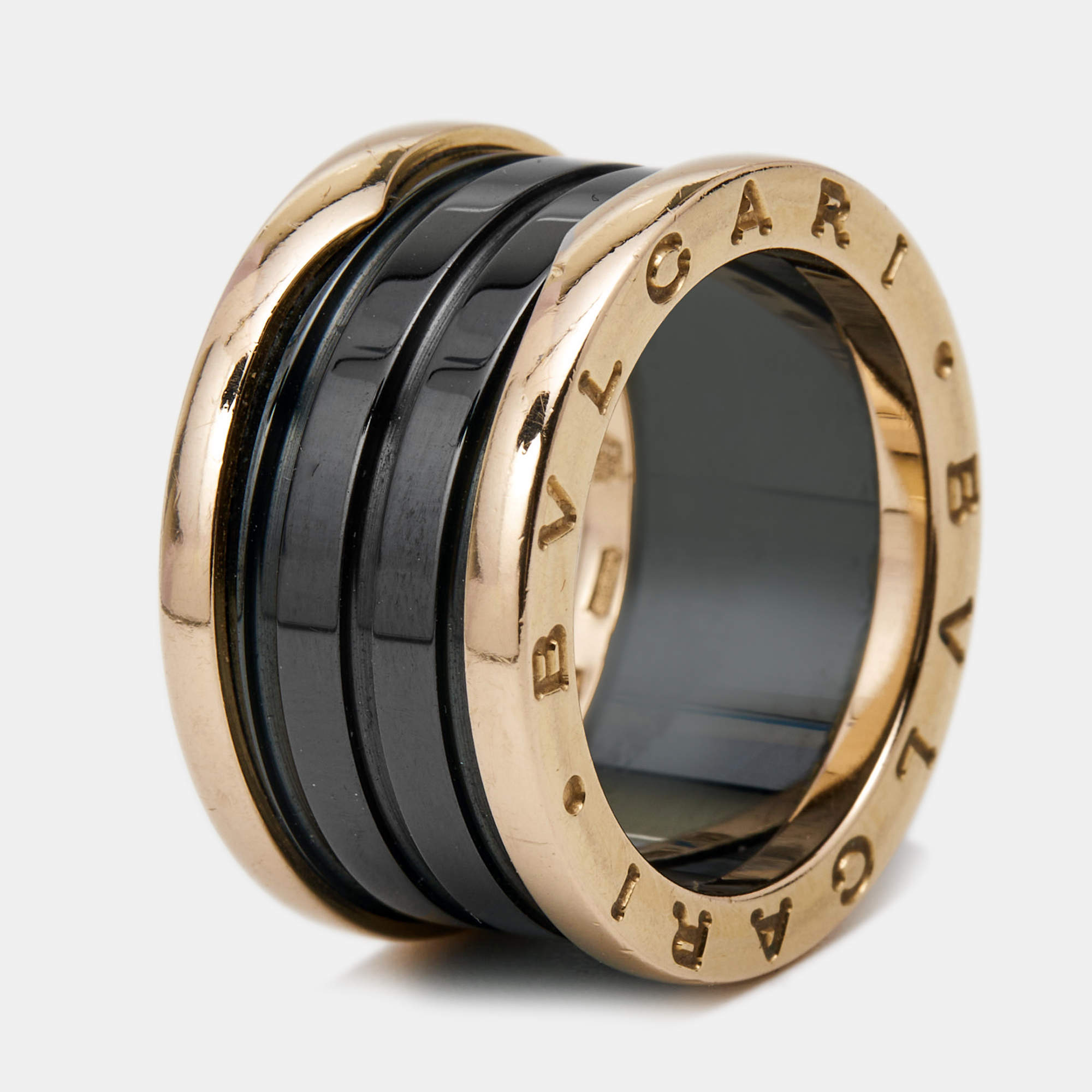 Bvlgari B.Zero1 4-Band Ceramic 18k Rose Gold Ring Size 54