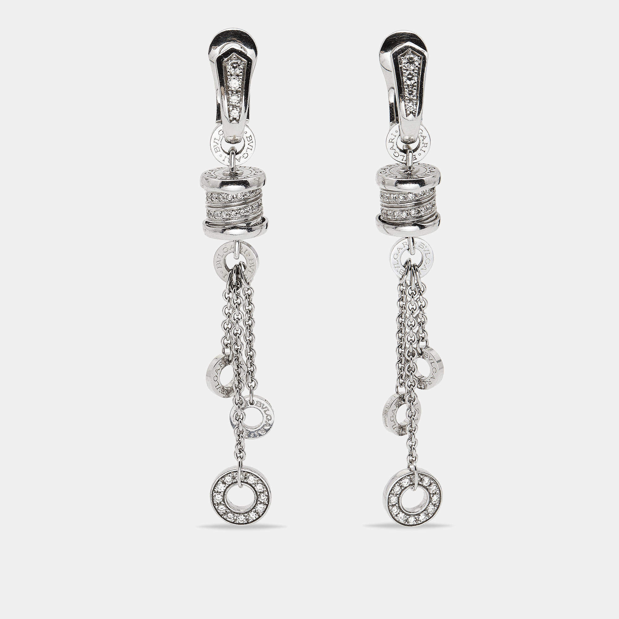 Pre Owned Bvlgari B.Zero1 Diamonds 18k White Gold Drop Earrings