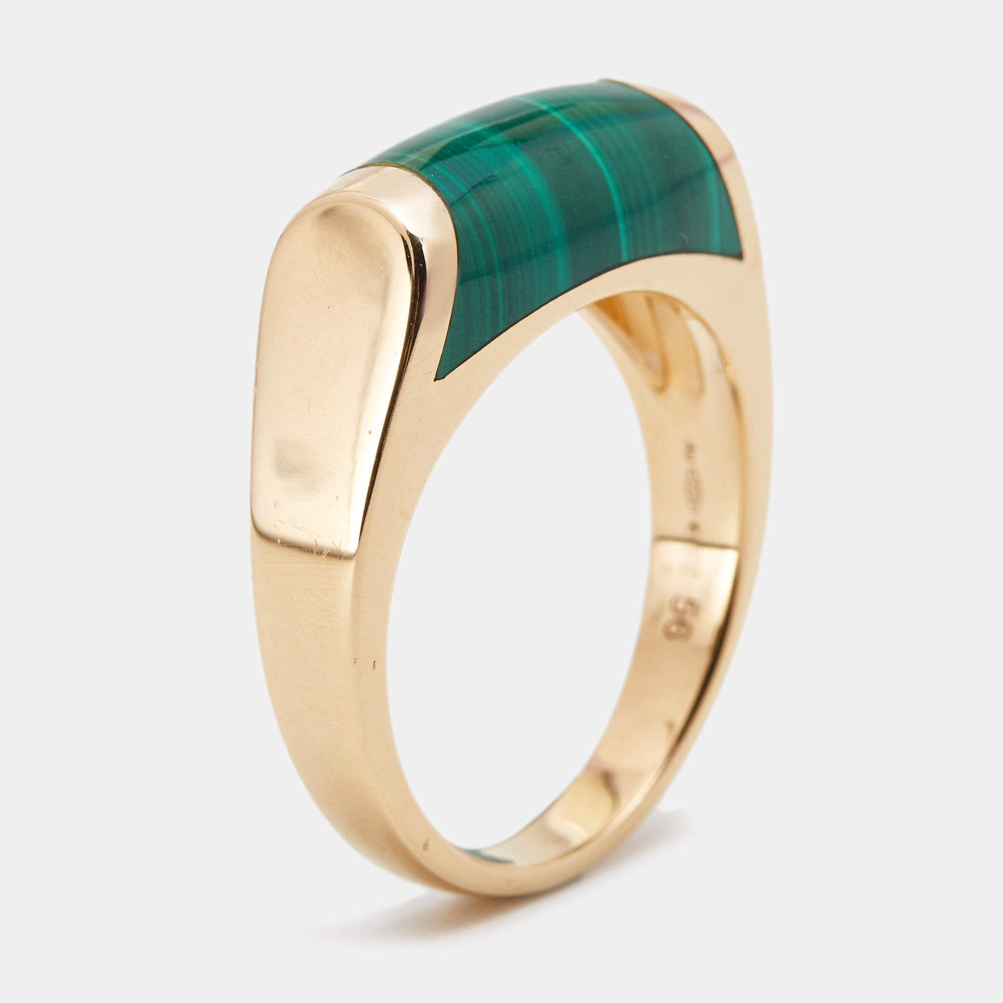 Pre Owned Bvlgari Tronchetto Malachite 18k Rose Gold Ring Size 56