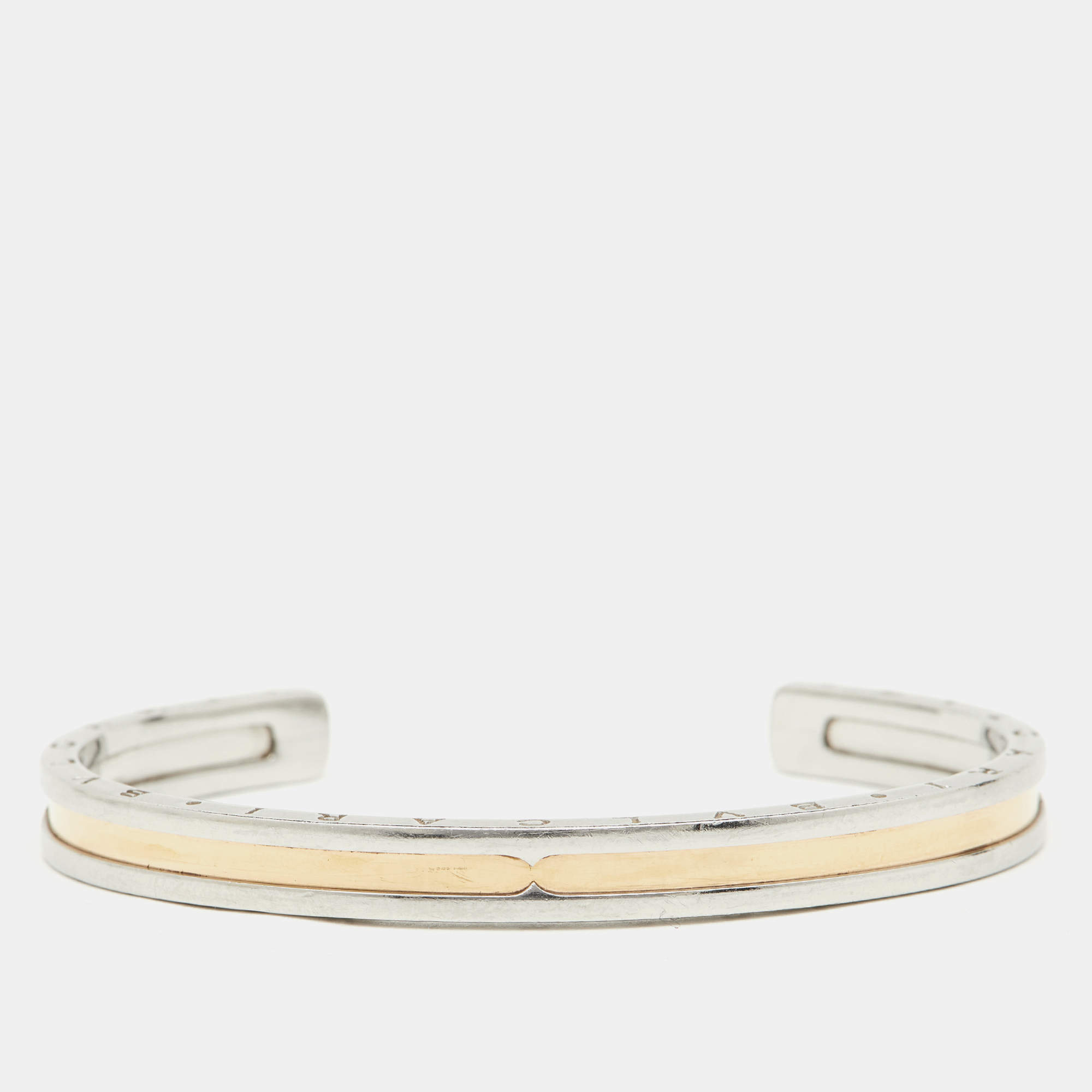 Pre Owned Bvlgari B.Zero1 Steel & 18K Yellow Gold Open Cuff Bracelet