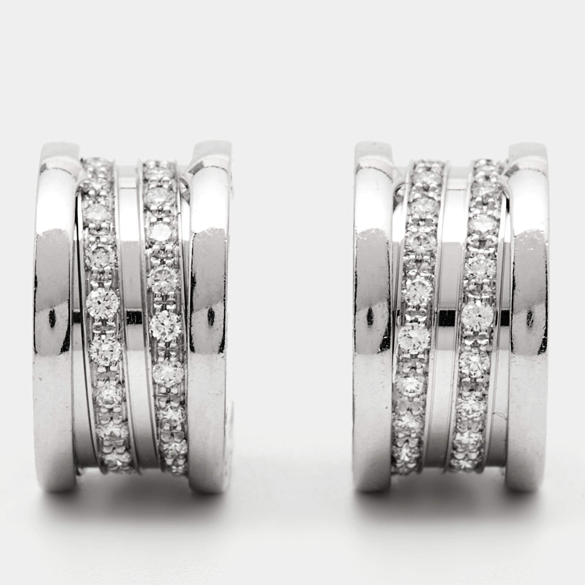 Pre Owned Bvlgari B.Zero1 Diamond 18k White Gold Earrings