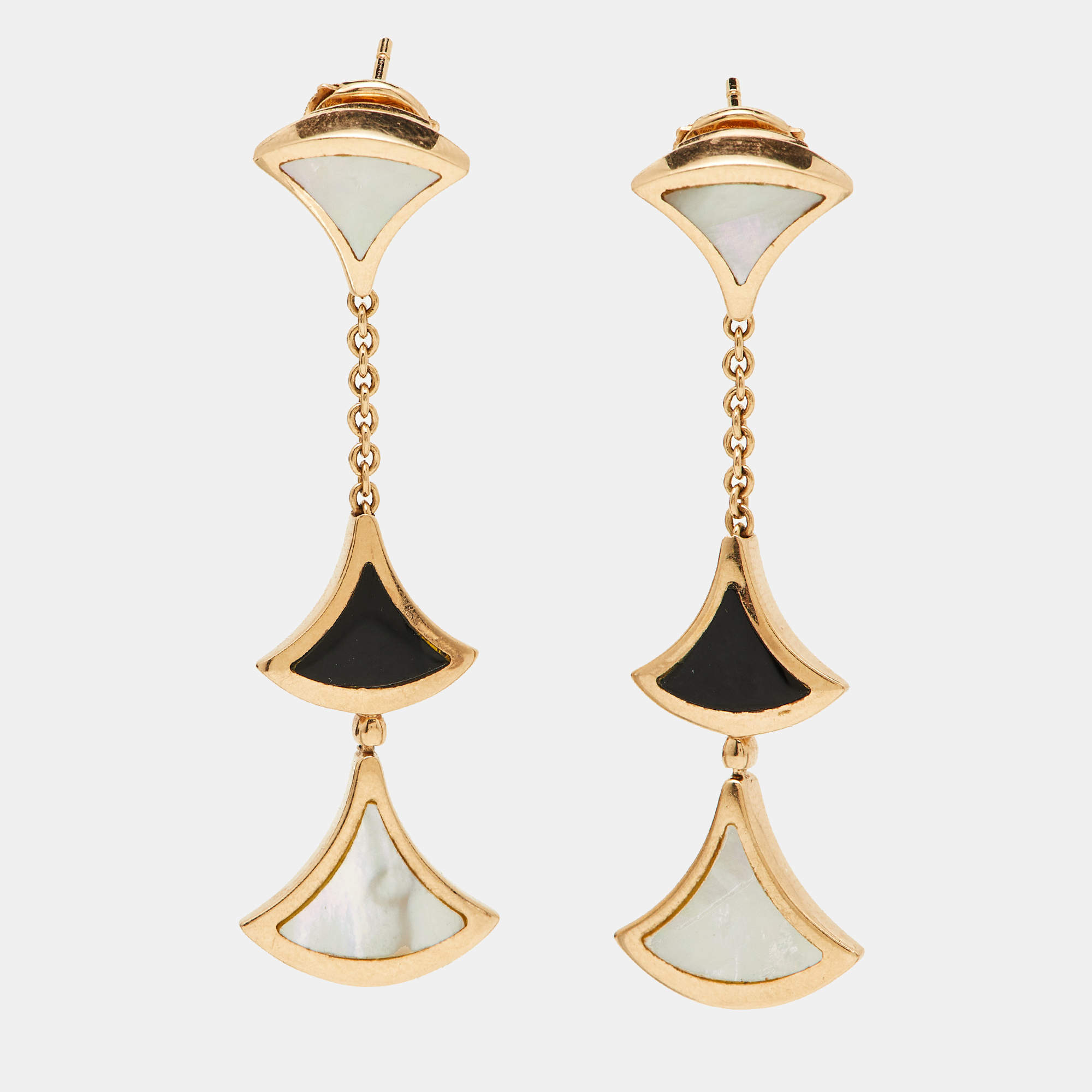 Bvlgari Divas' Dream Onyx Mother of Pearl 18k Rose Gold Dangle Earrings