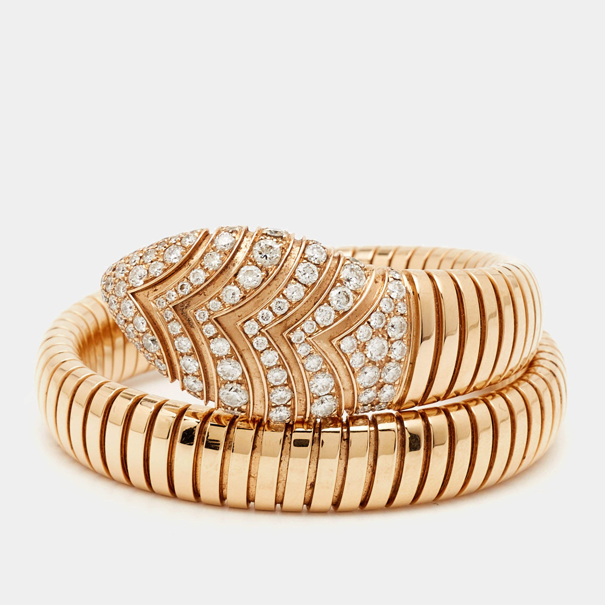 Pre Owned Bvlgari Serpenti Forever Diamond 18k Rose Gold Bracelet M/L