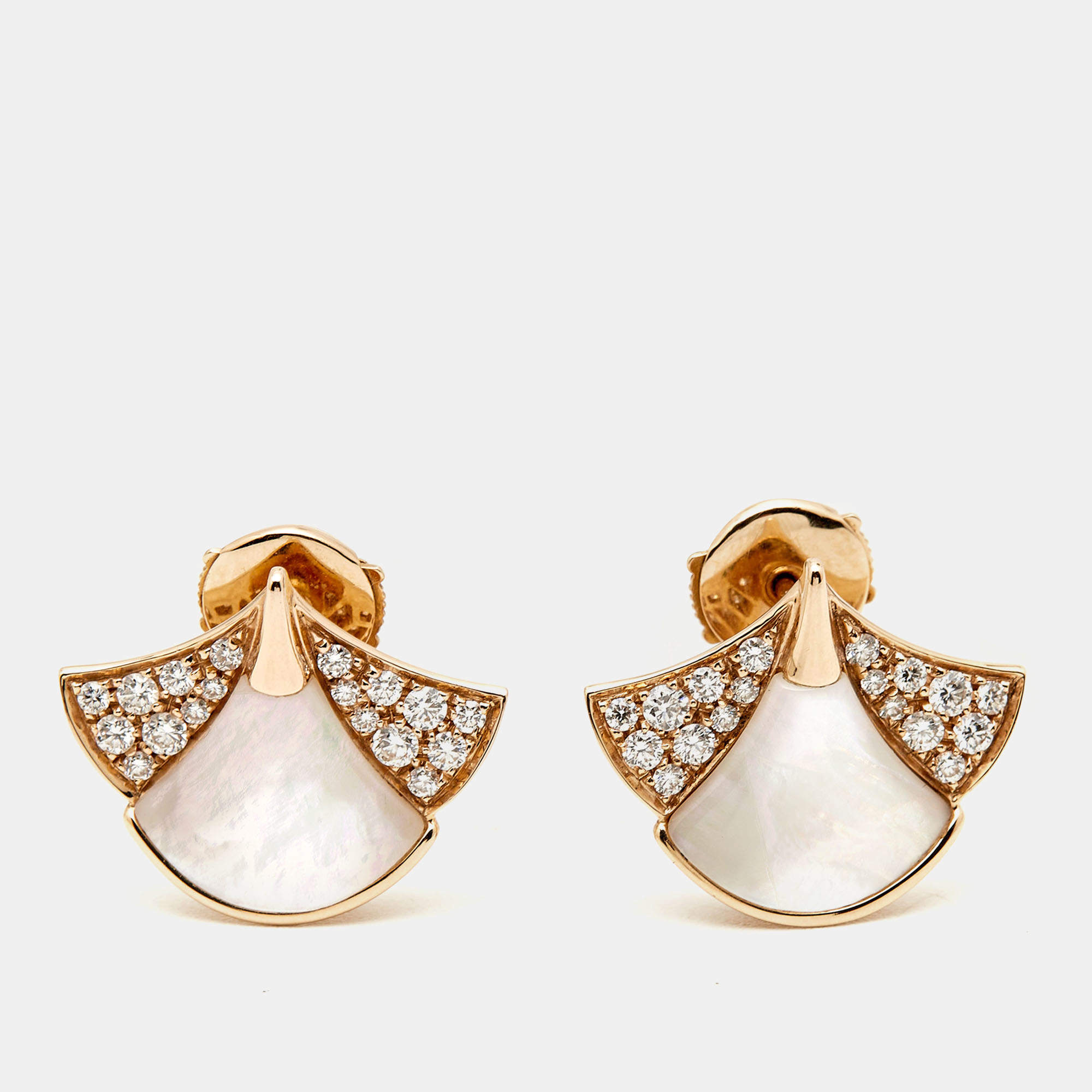 Pre Owned Bvlgari Divas' Dream Mother of Pearl Diamond 18K Rose Gold Earrings