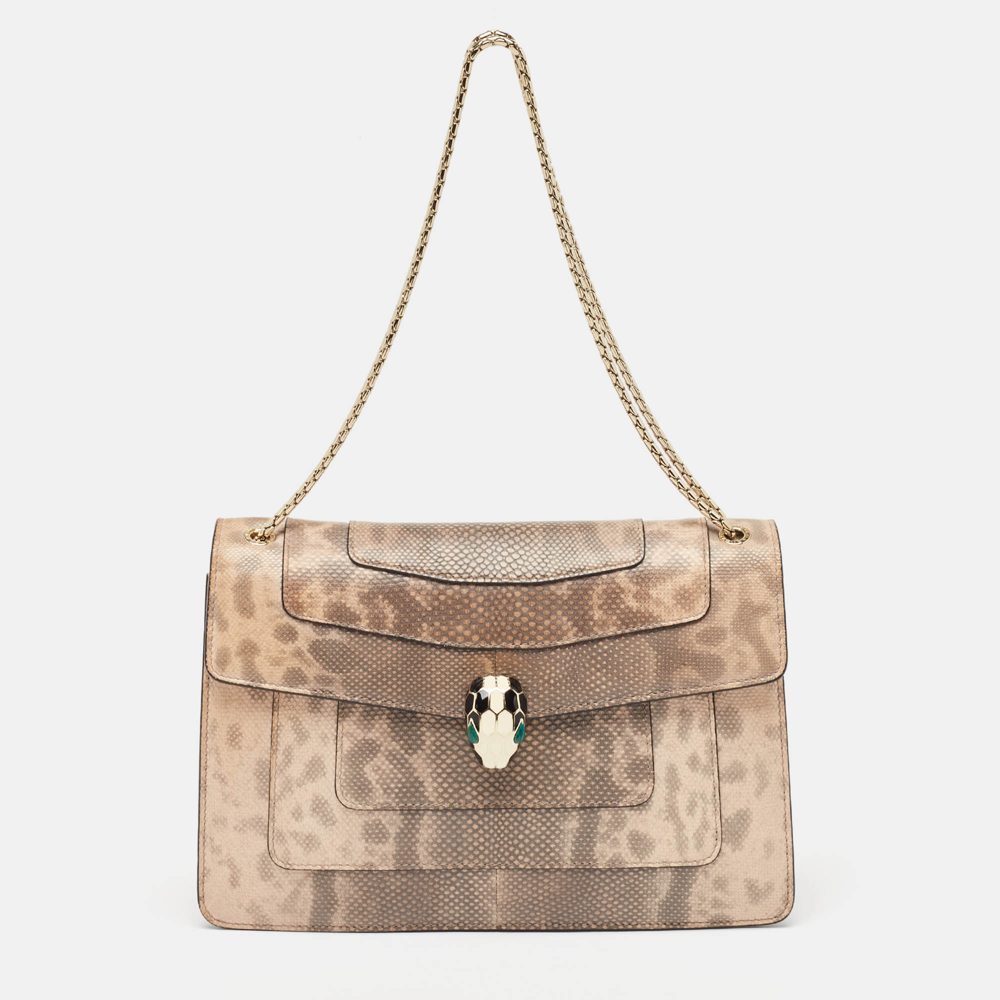 Pre Owned Bvlgari Beige Lizard Medium Serpenti Forever Shoulder Bag