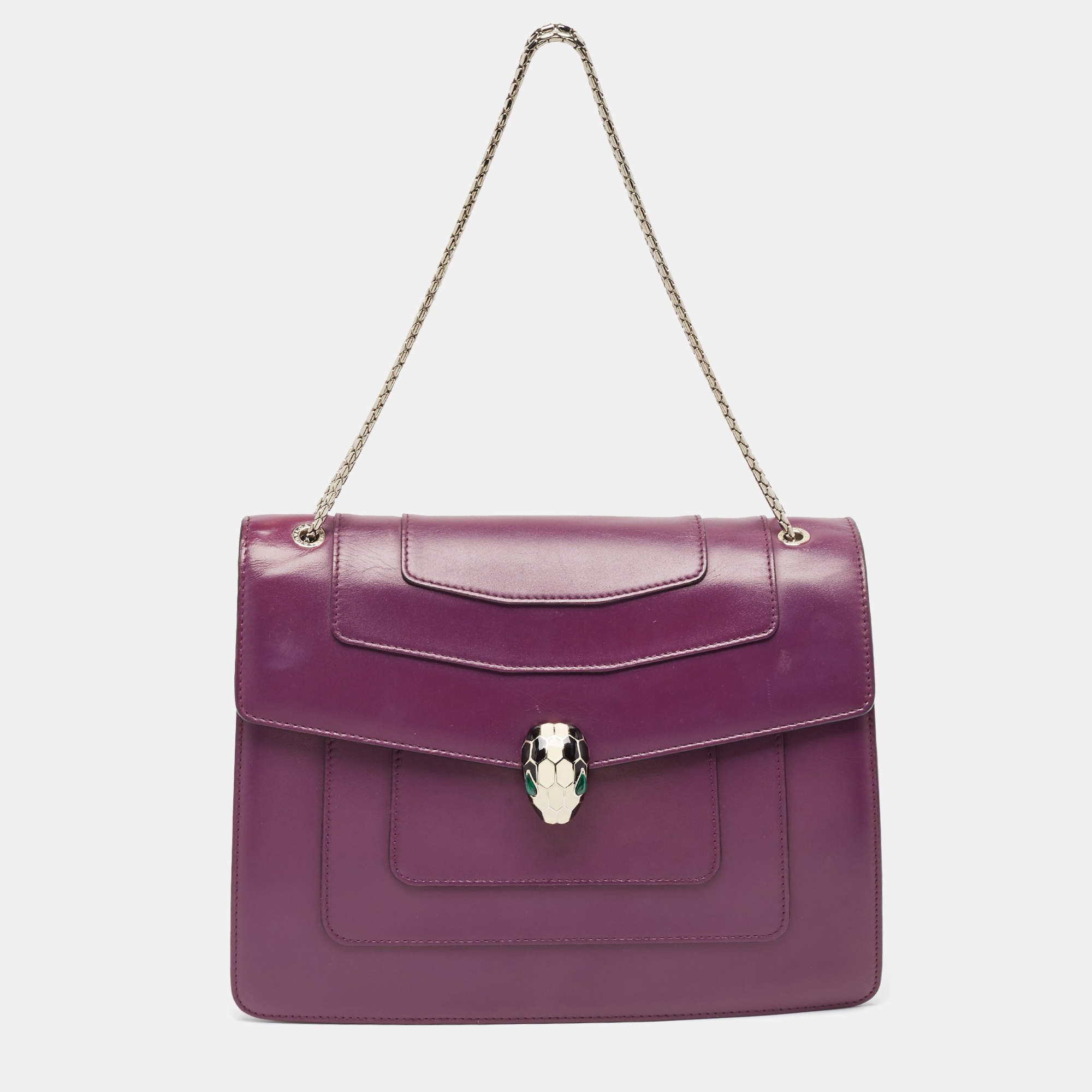 Pre Owned Bvlgari Purple Leather Large Serpenti Forever Shoulder Bag