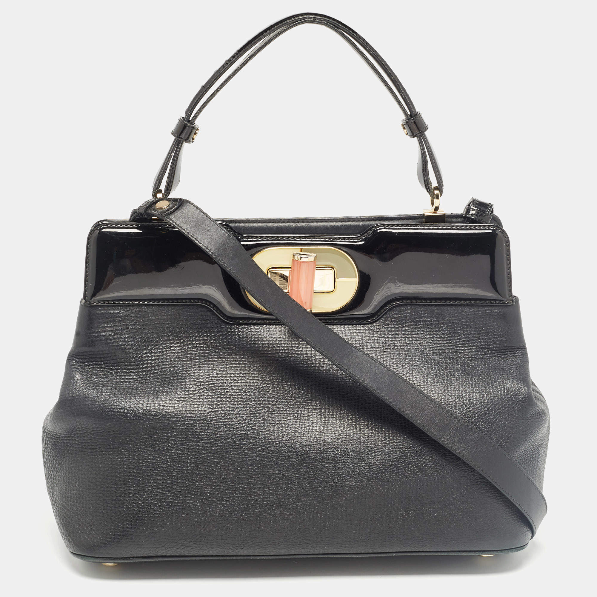 Pre Owned Bvlgari Black Patent and Leather Isabella Rossellini Tote