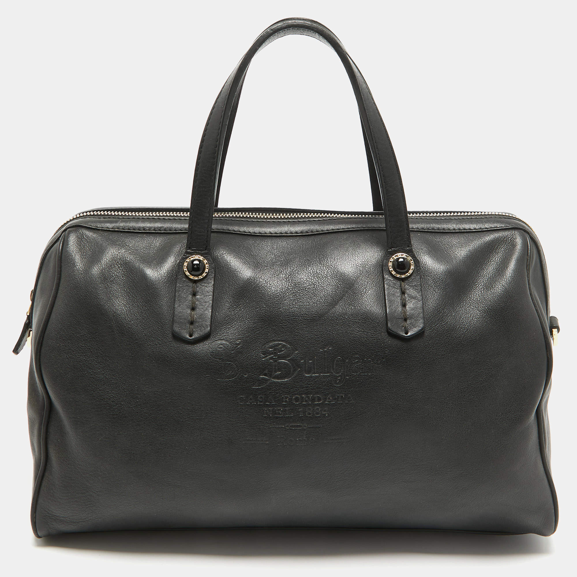 Pre Owned Bvlgari Black Leather Casa Fondata Embossed Satchel