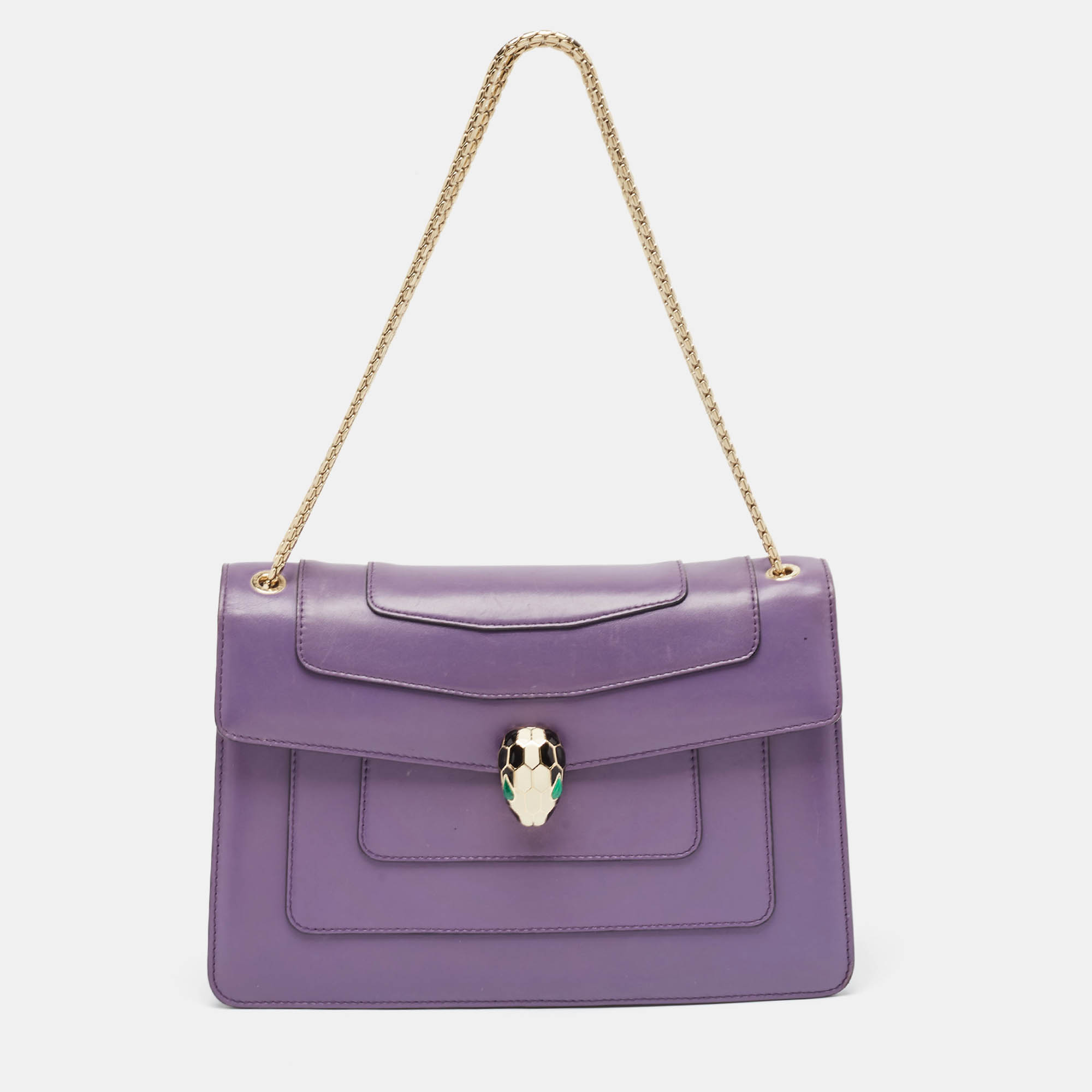 مملوكة مسبقًا Bvlgari Purple Leather Medium Serpenti Forever Flap Shoulder Bag