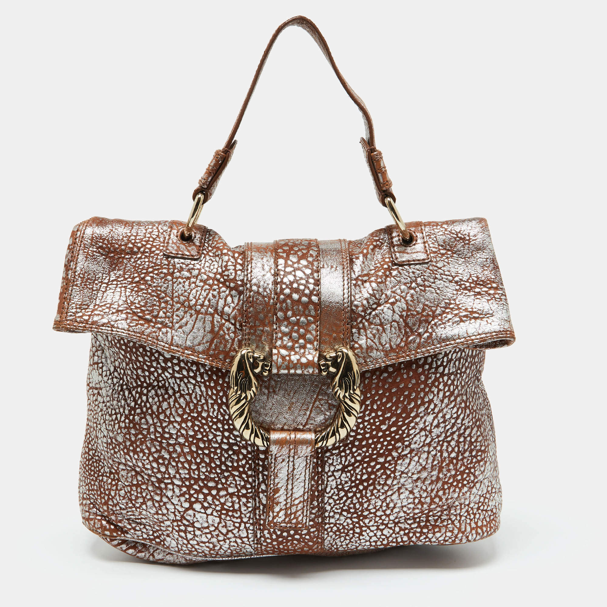 Bvlgari Brown/Silver Leather Leoni Top Handle Bag