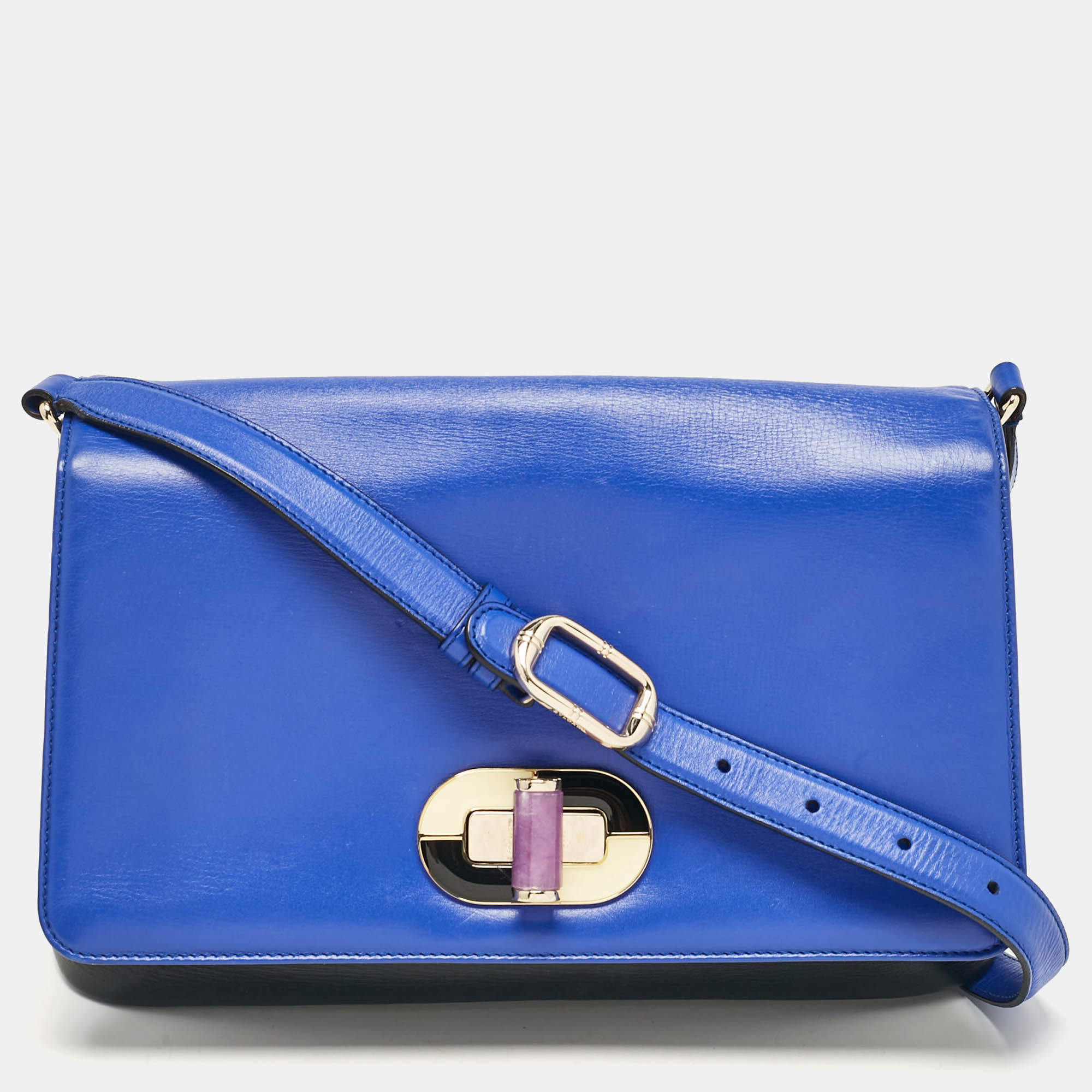 مملوكة مسبقًا Bvlgari Black/Blue Leather Icona Shoulder Bag