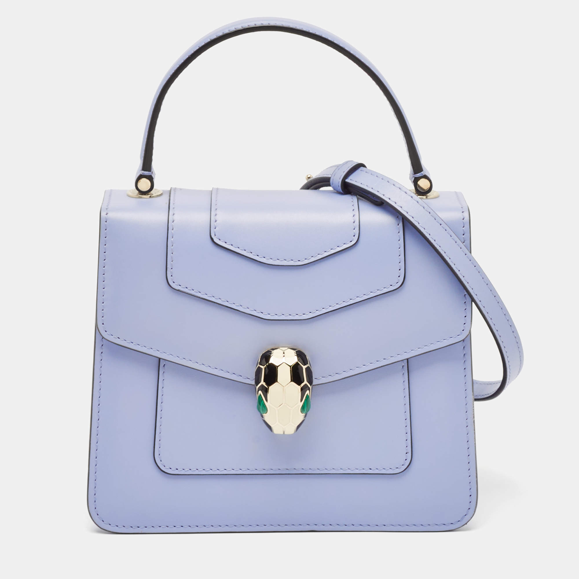 Pre Owned Bvlgari Light Blue Leather Small Serpenti Forever Top Handle Bag