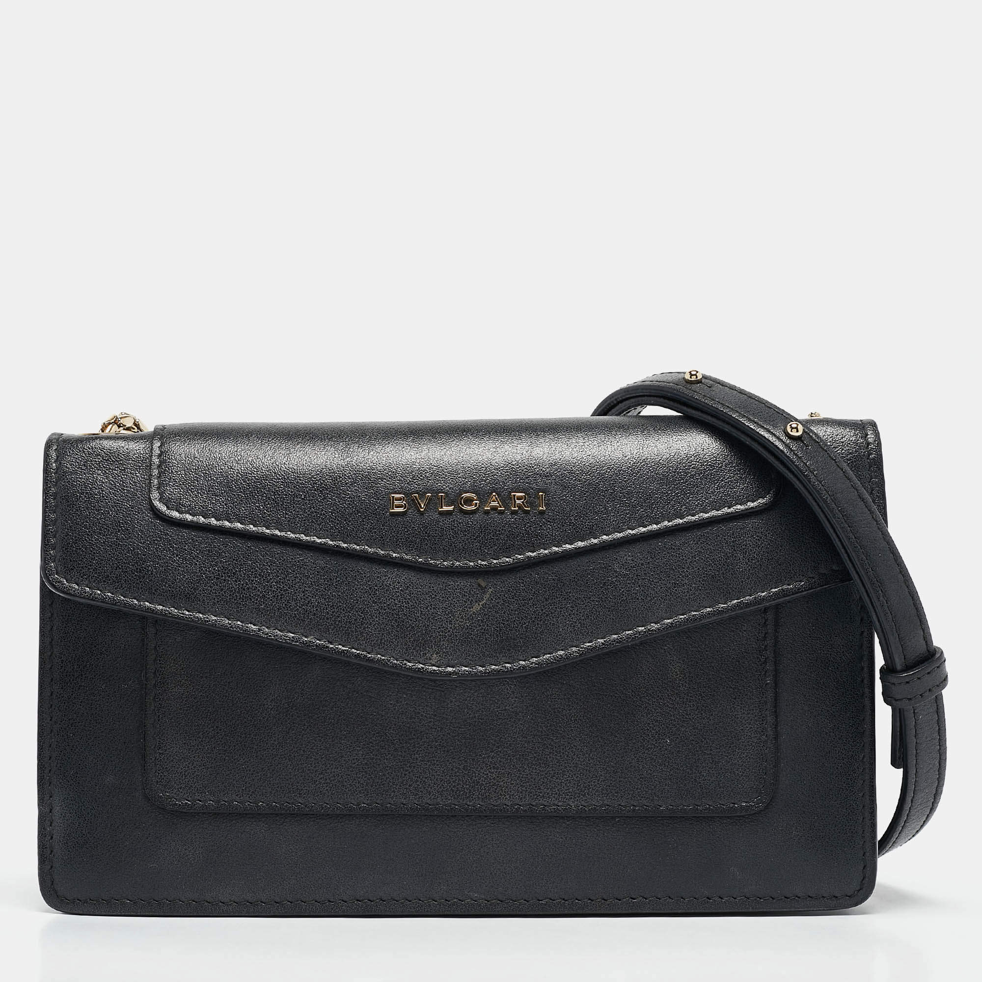 Bvlgari Black Leather Serpenti Wallet On Chain