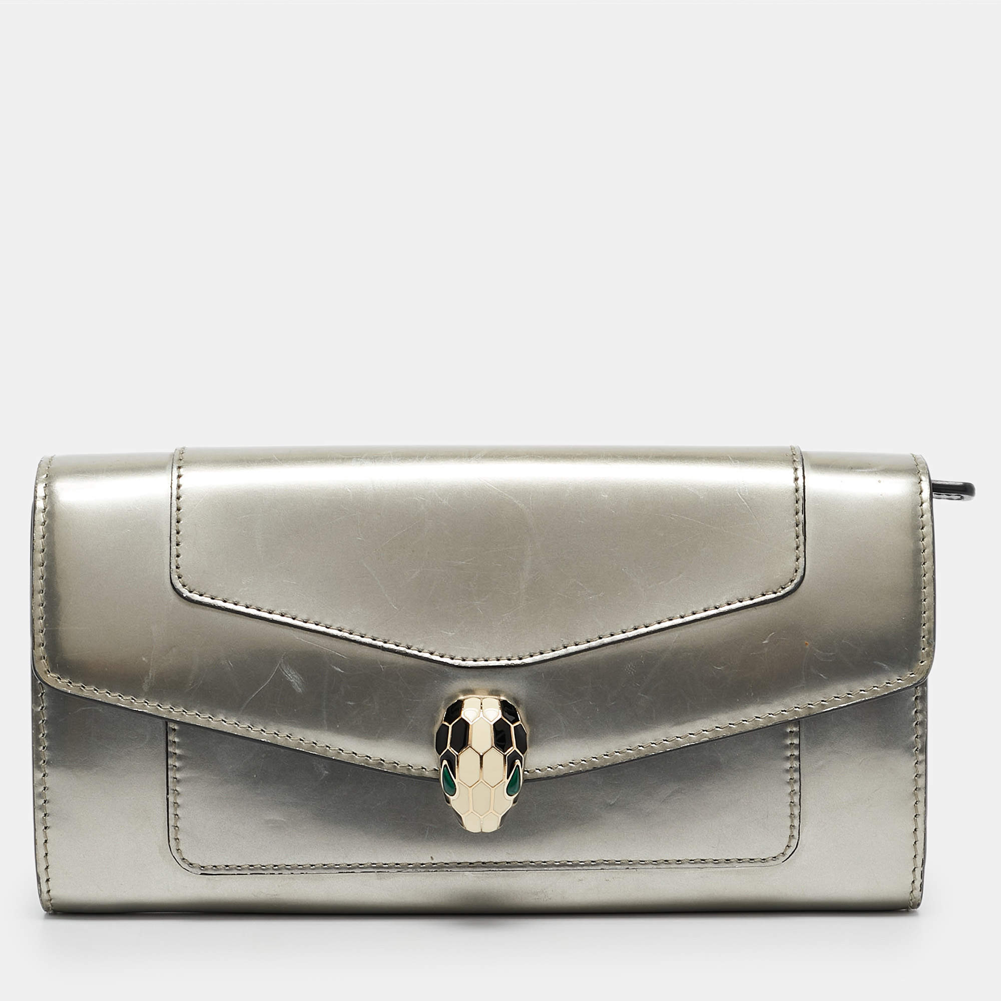 Pre Owned Bvlgari Silver Patent Leather Serpenti Forever Continental Wallet