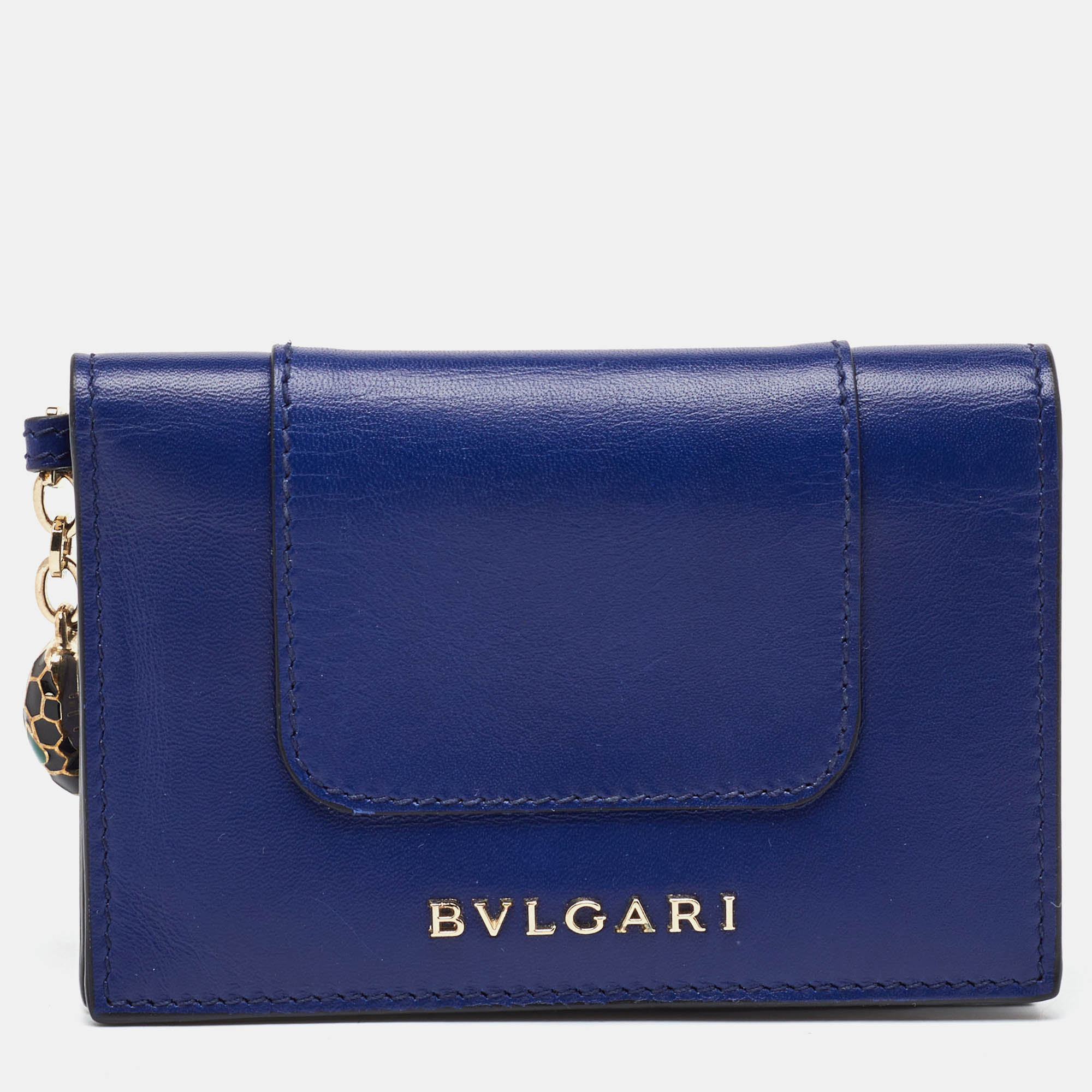 Pre Owned Bvlgari Blue Leather Serpenti Forever Bifold Card Holder