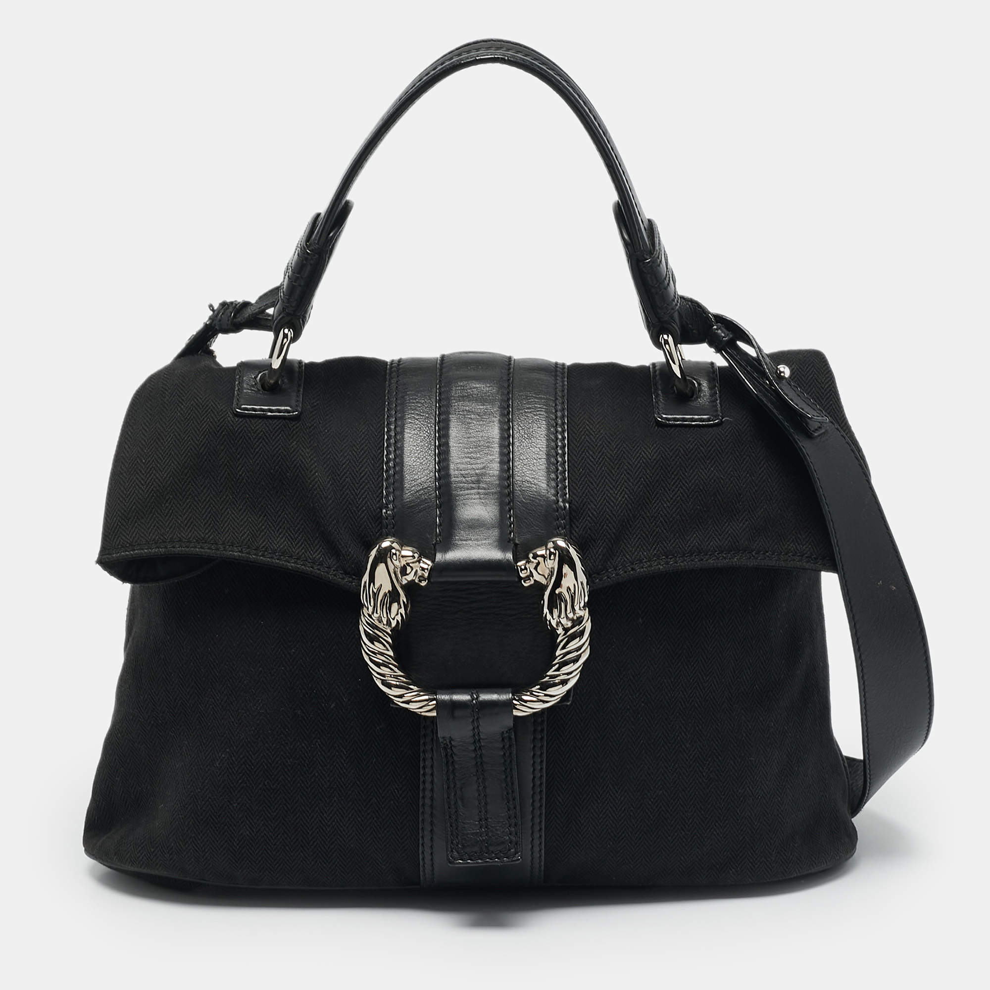 Bvlgari Black Canvas and Leather Leoni Shoulder Bag