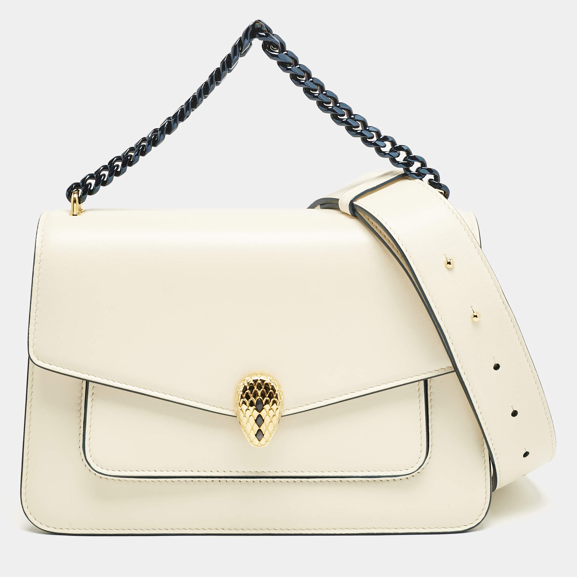 Pre Owned Bvlgari Off White Leather Serpenti Forever Maxi Chain Bag