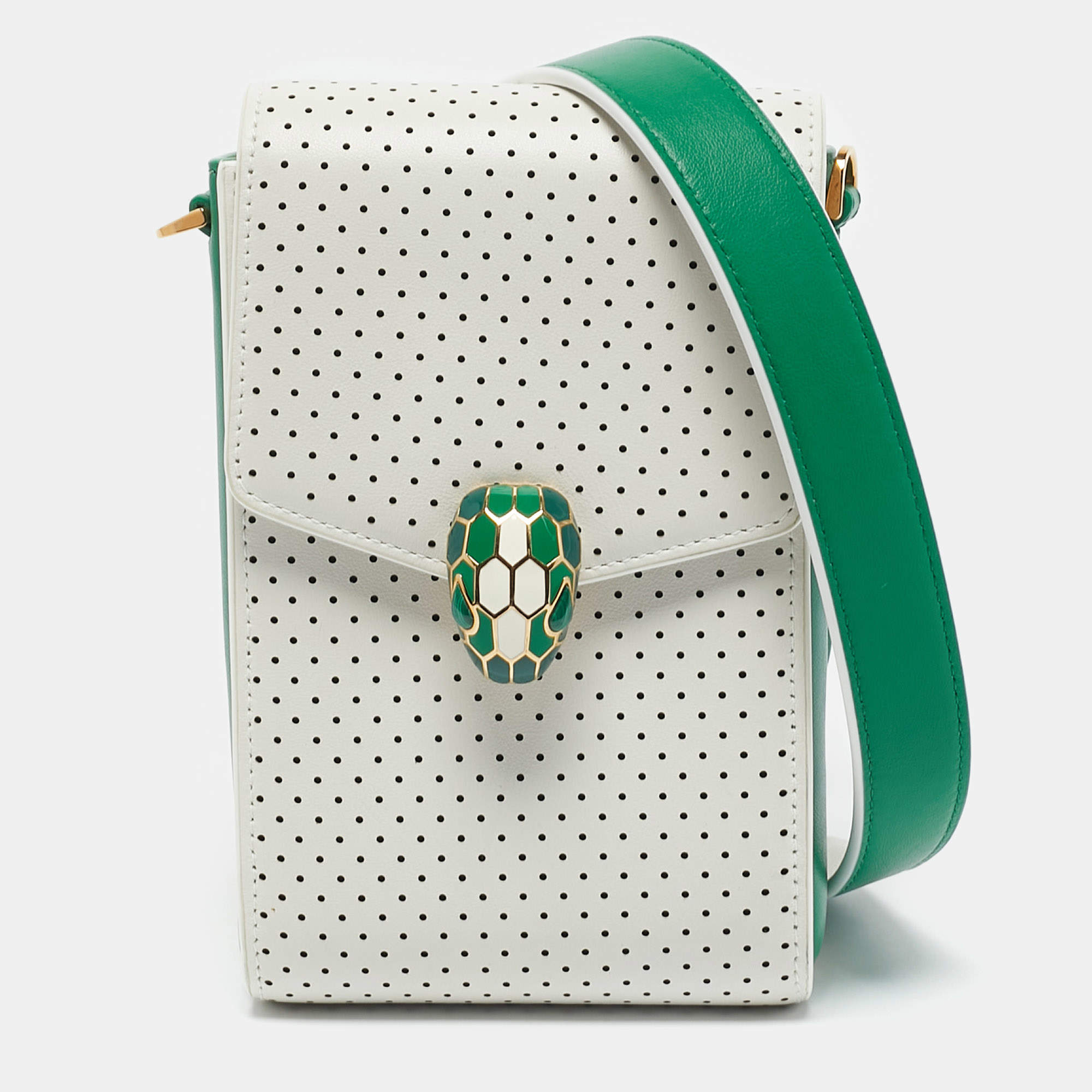 Bvlgari x Casablanca White/Green Perforated Leather Apres Tennis Crossbody Bag
