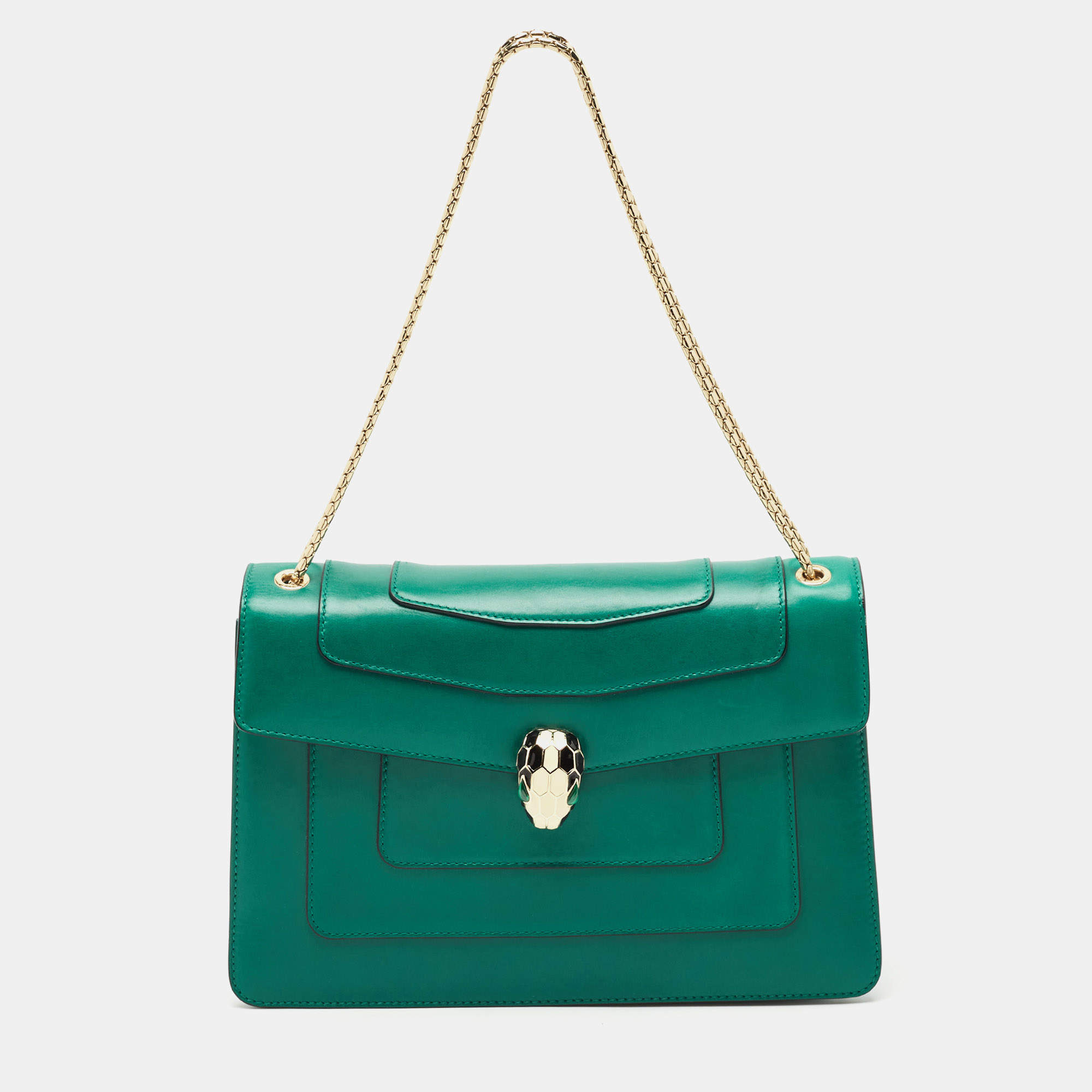 Bvlgari Green Leather Medium Serpenti Forever Shoulder Bag