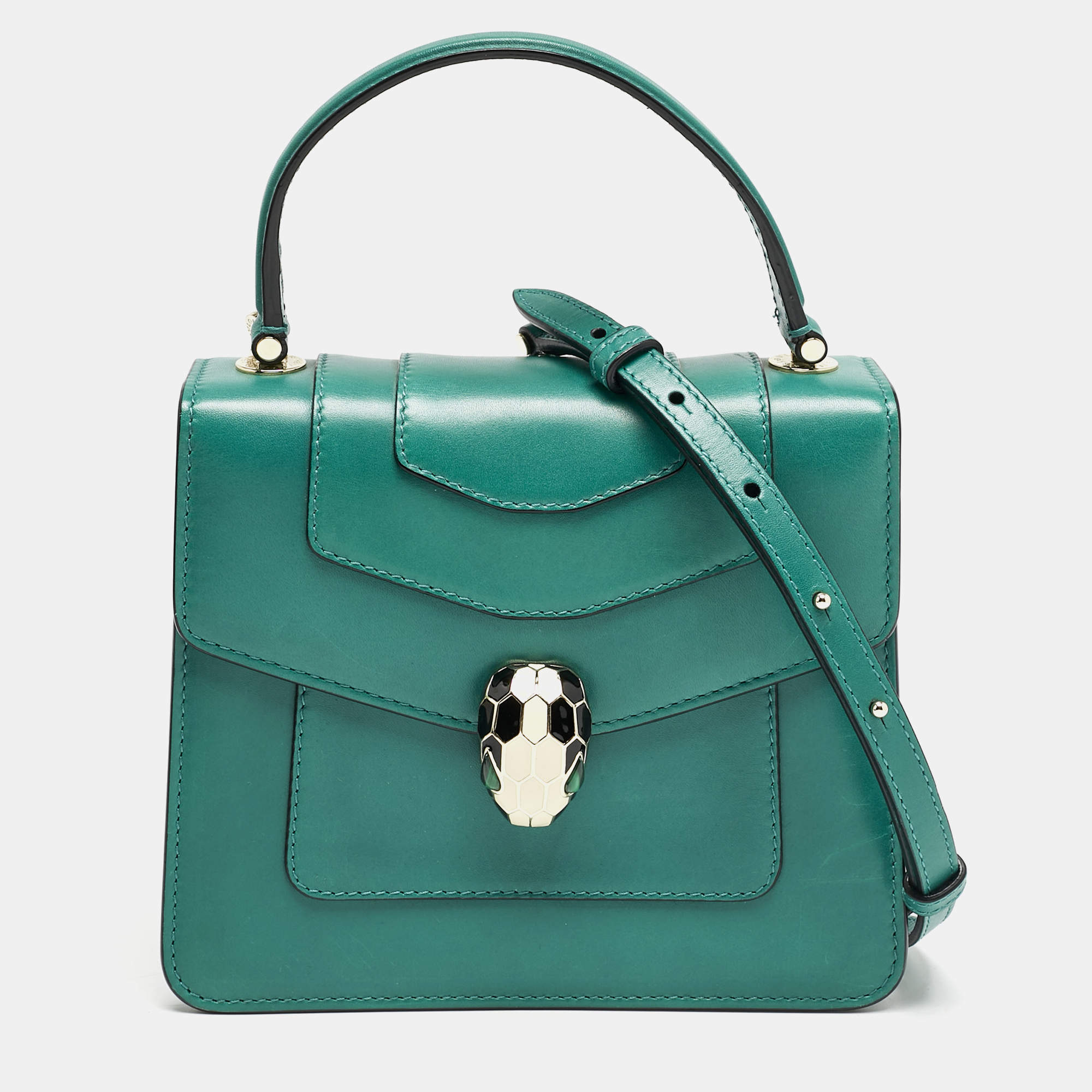 Bvlgari Green Leather Serpenti Forever Top Handle Bag