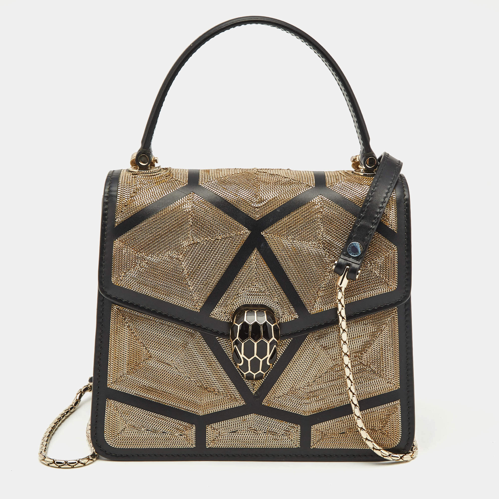 Bvlgari Black Million Chain Leather Small Serpenti Forever Top Handle Bag