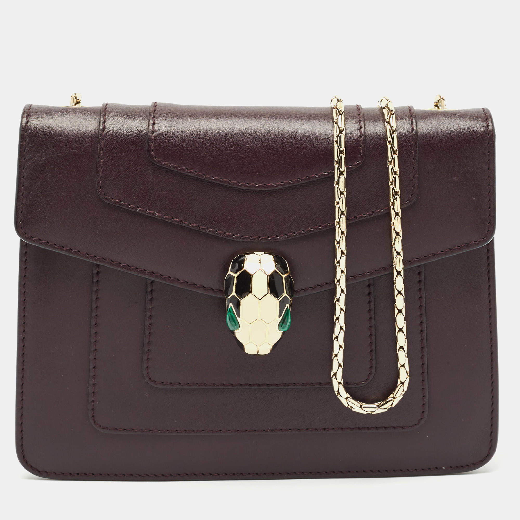 Pre Owned حقيبة كتف بلغاري سيربنتي فوريفر جلد برقوقي صغيرة