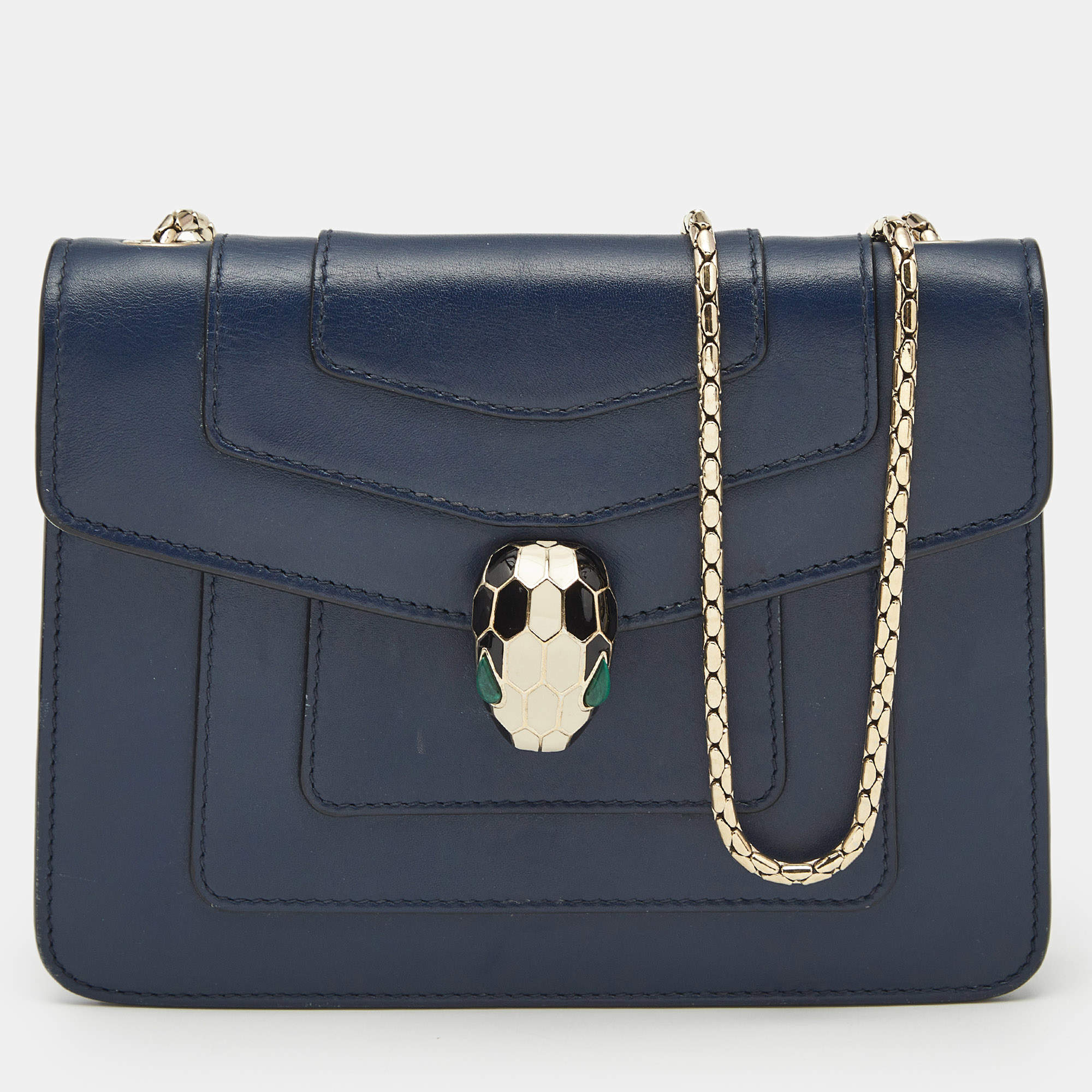 Bvlgari Navy Blue Leather Small Serpenti Forever Crossbody Bag