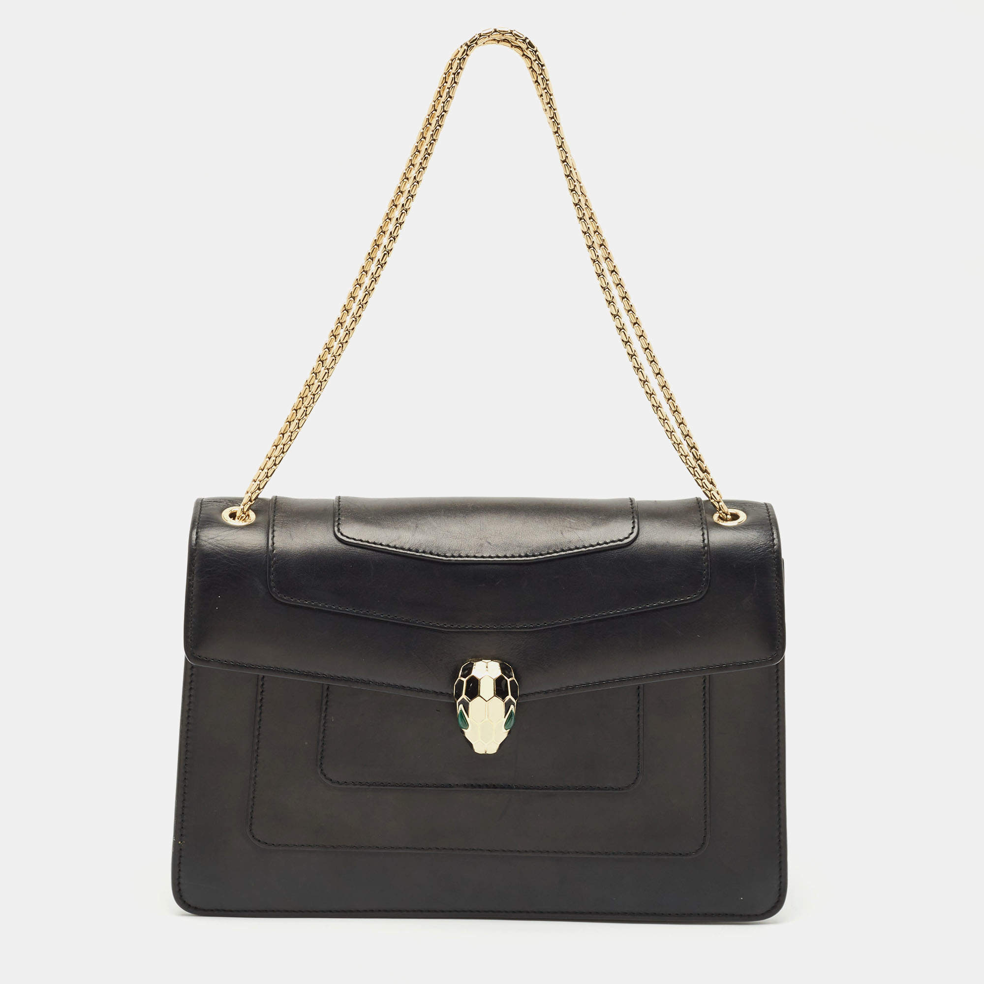 Bvlgari Black Leather Medium Serpenti Forever Shoulder Bag