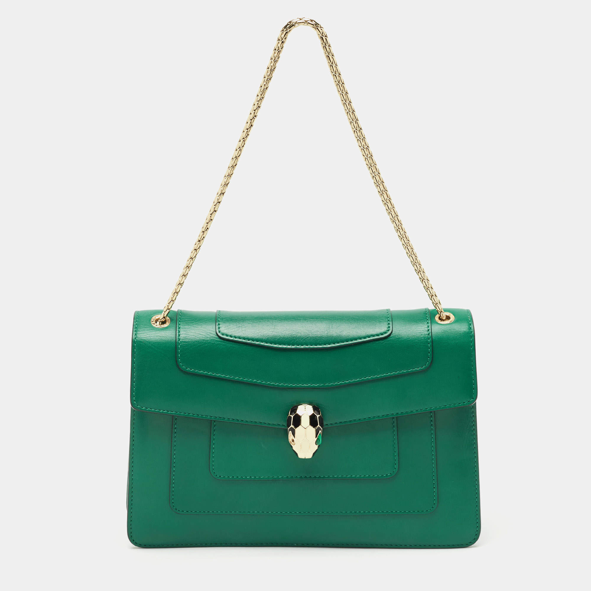 Bvlgari Green Leather Medium Serpenti Forever Shoulder Bag